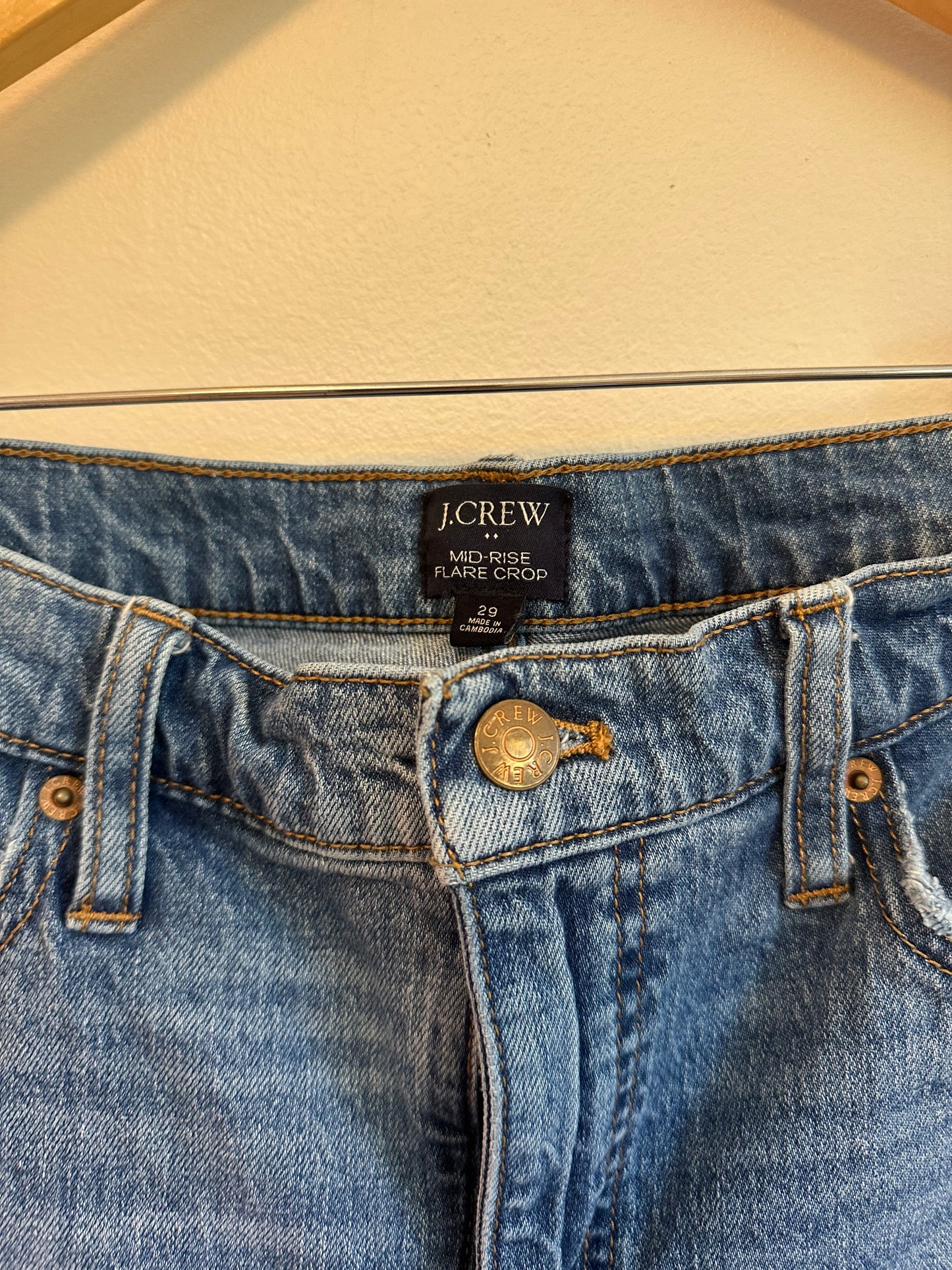 J. Crew Mid Rise Flare Crop Distressed Jeans | Size 29