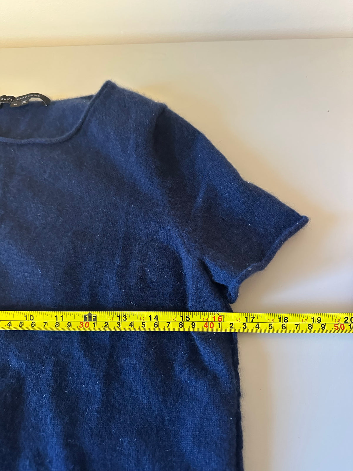 Skull Cashmere Navy Blue Cashmere Short Sleeve Skull Graphic Sweater | Size Medium