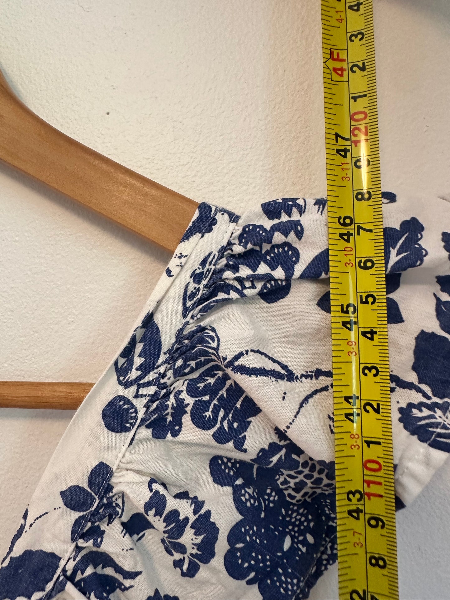 THML Blue and White Floral Toile Smocked Tiered Ruffle Midi Dress | Size XS