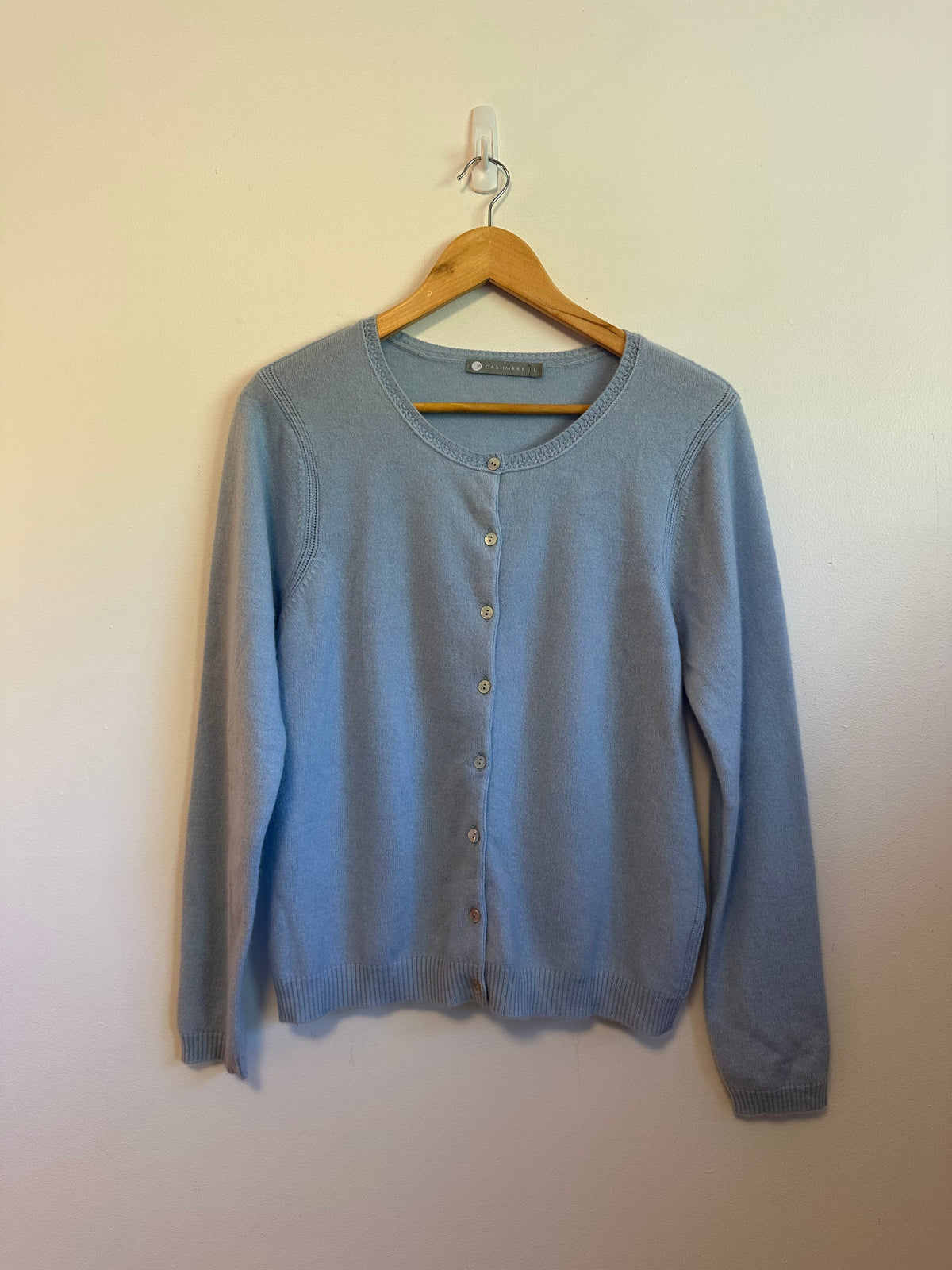 In Cashmere Light Blue 100% Cashmere Button Front Cardigan Sweater | Size Large