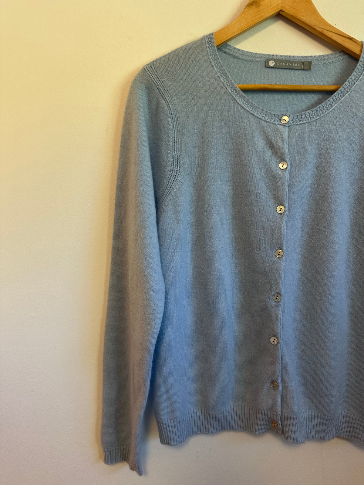 In Cashmere Light Blue 100% Cashmere Button Front Cardigan Sweater | Size Large
