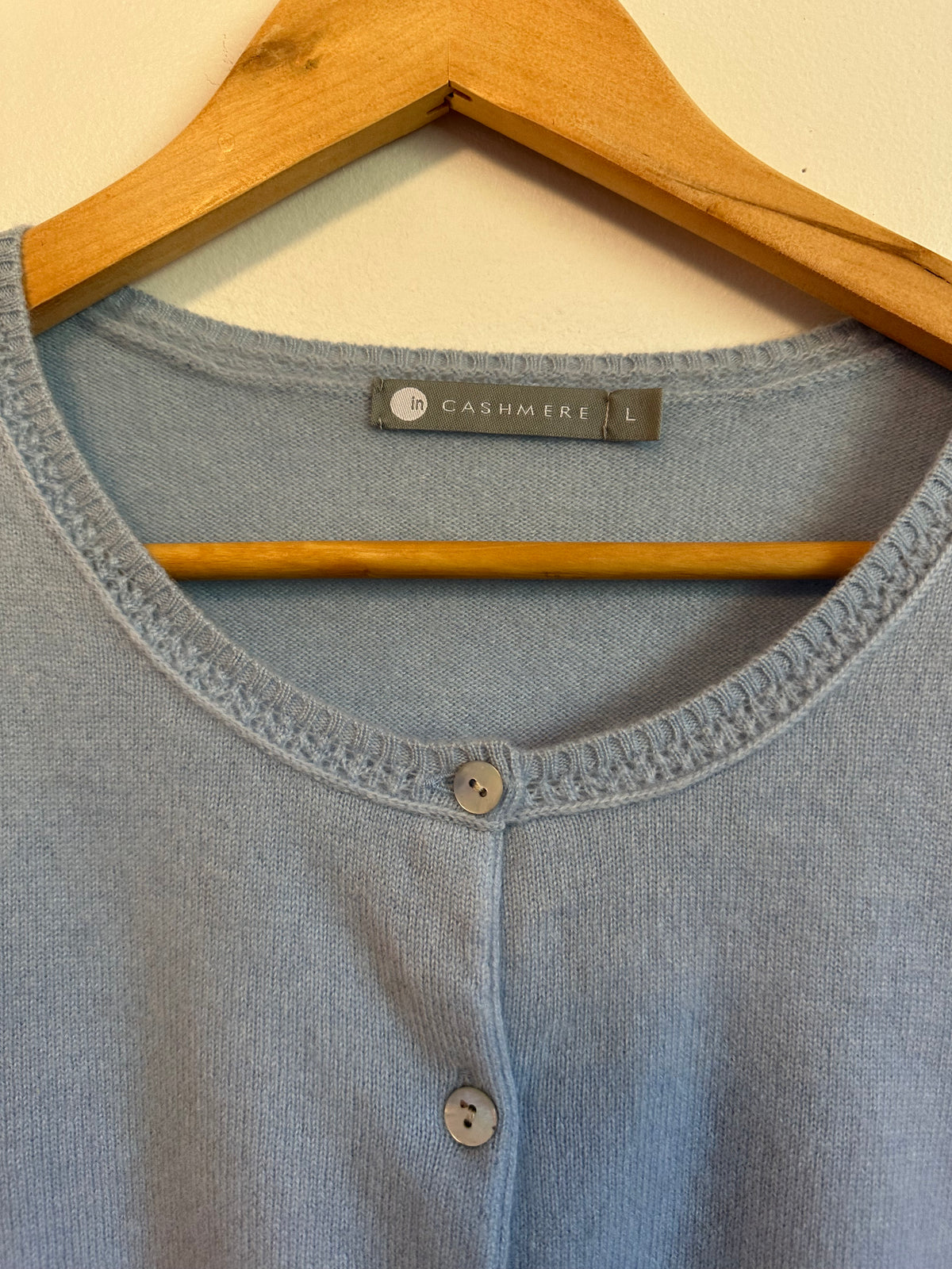 In Cashmere Light Blue 100% Cashmere Button Front Cardigan Sweater | Size Large