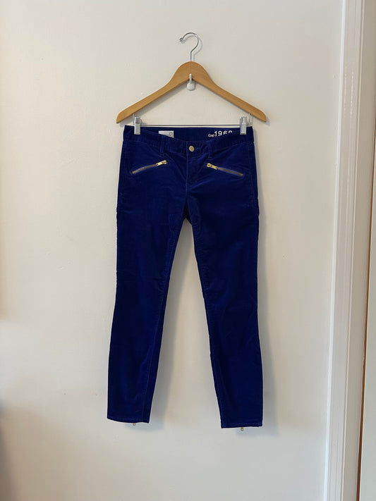 Gap Royal Blue Velvet Skinny Jeans with Zipper Details | Size 27