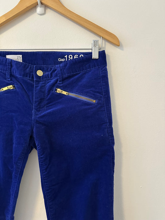 Gap Royal Blue Velvet Skinny Jeans with Zipper Details | Size 27