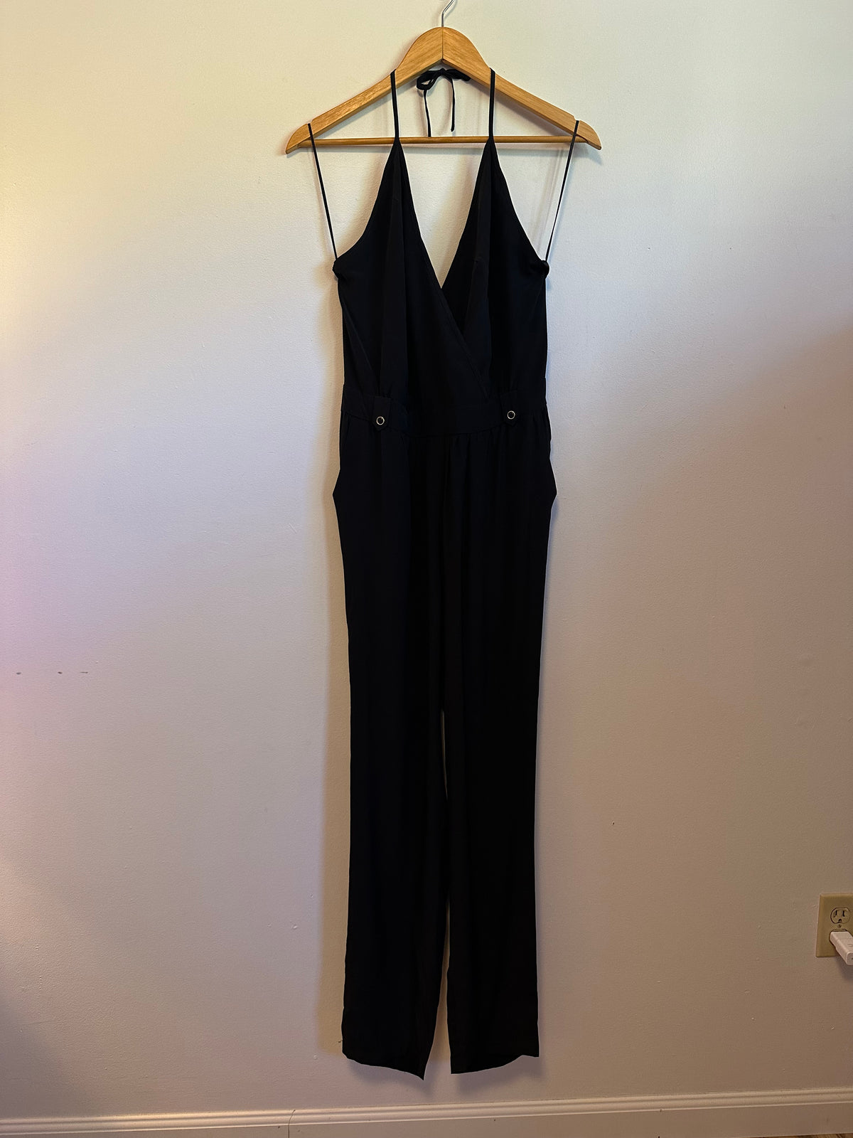 Yumi Kim Dina Silk Halter Jumpsuit in Black | Size Large