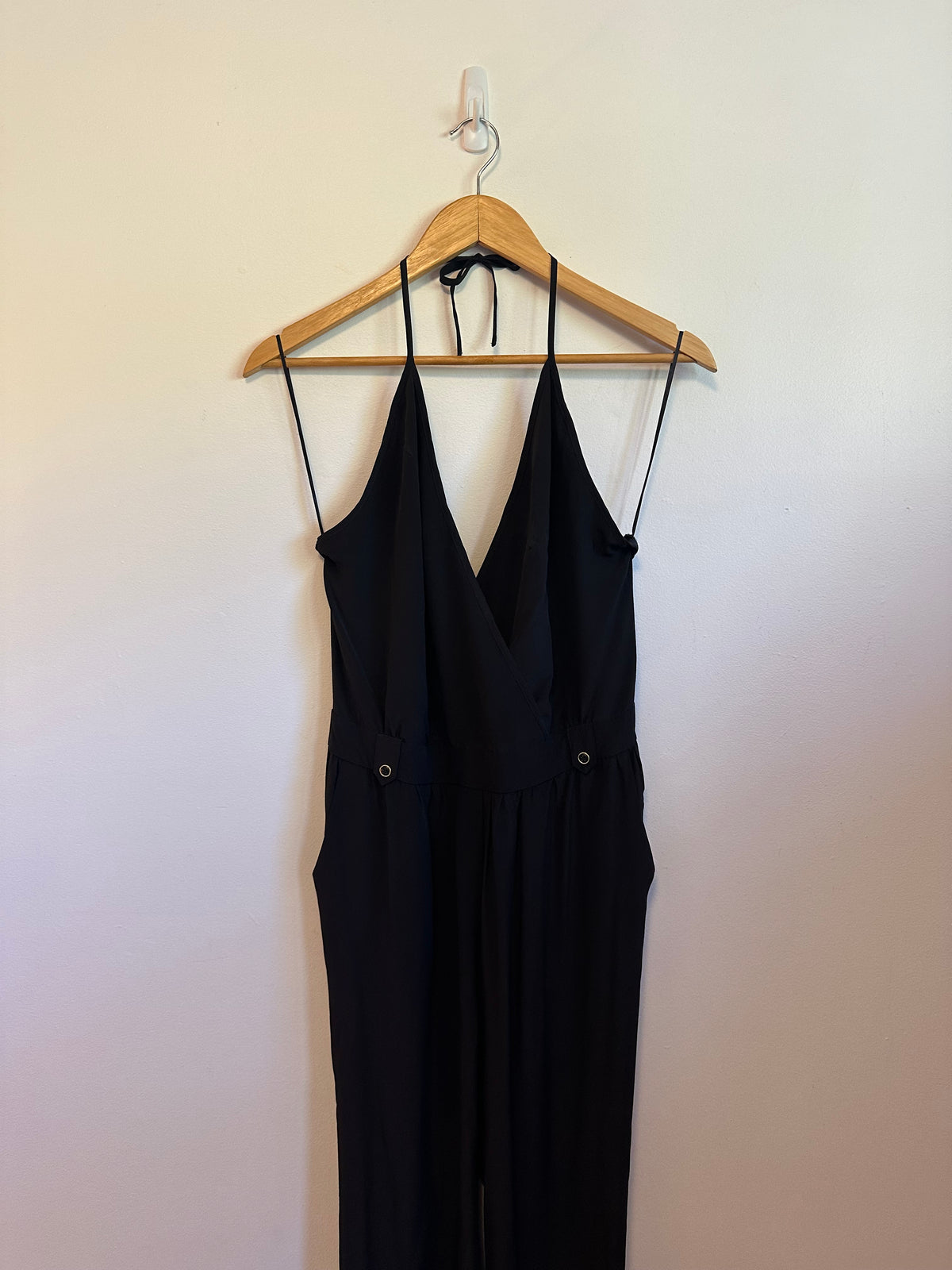 Yumi Kim Dina Silk Halter Jumpsuit in Black | Size Large