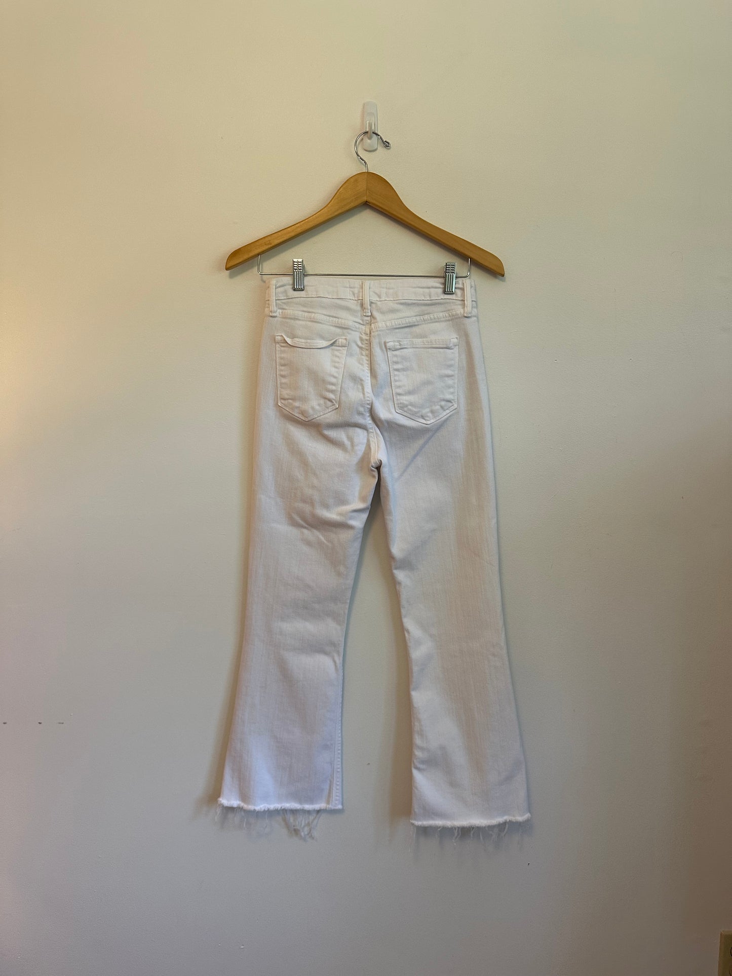 Just Black Denim White High Rise Cropped Flare Raw Hem Jeans | Size 28