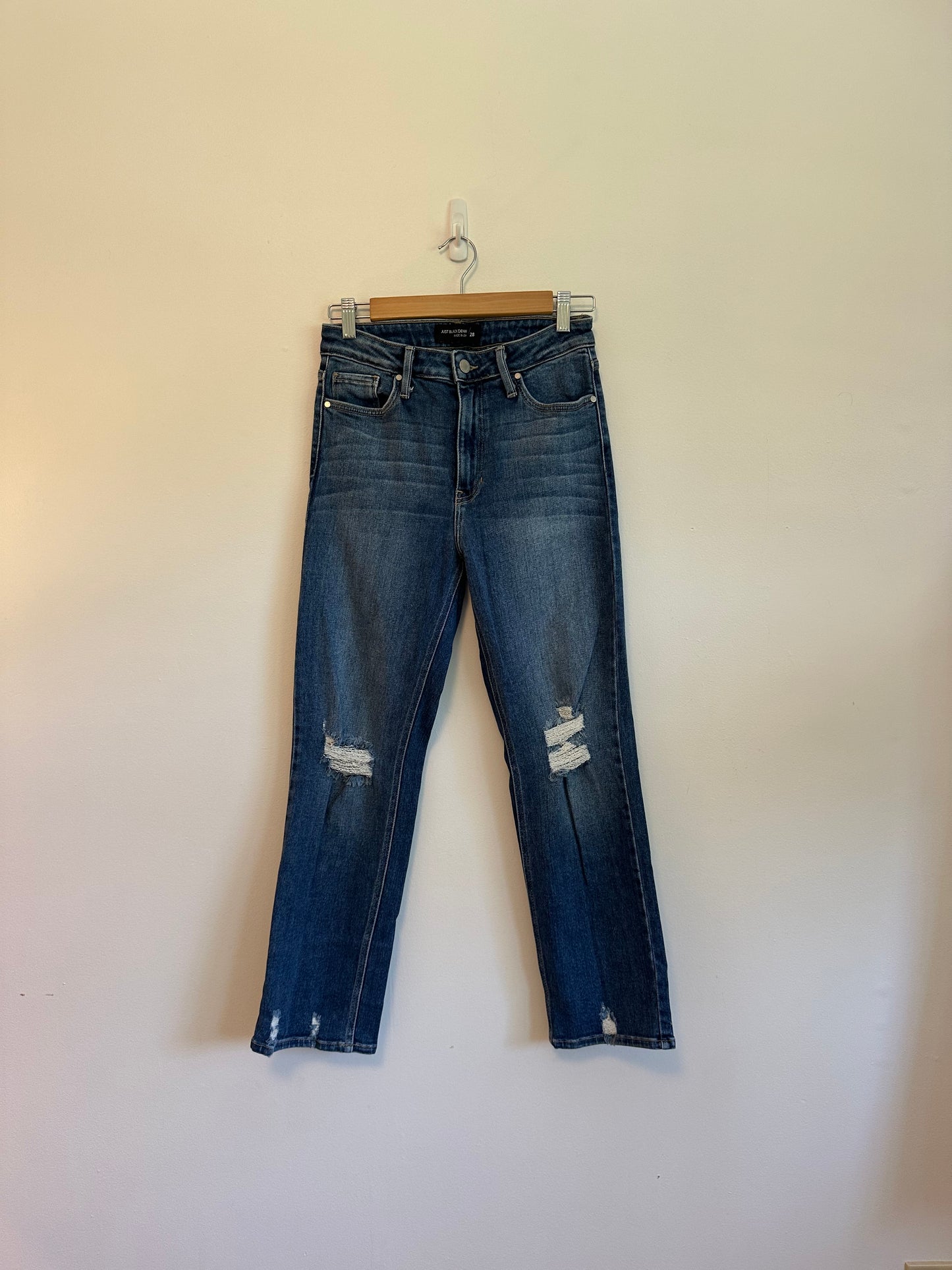 Just Black Denim High Rise Distressed Straight Leg Jeans | Size 28