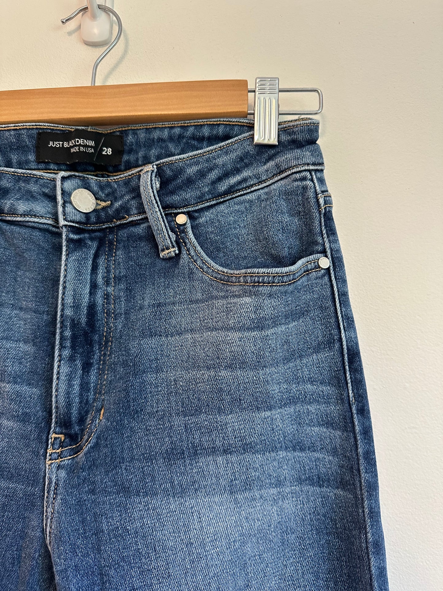 Just Black Denim High Rise Distressed Straight Leg Jeans | Size 28