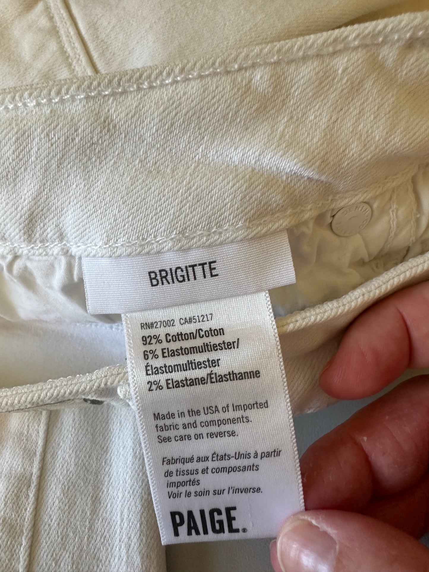 PAIGE Brigitte Slim Boyfriend White Raw Hem Jeans | Size 29