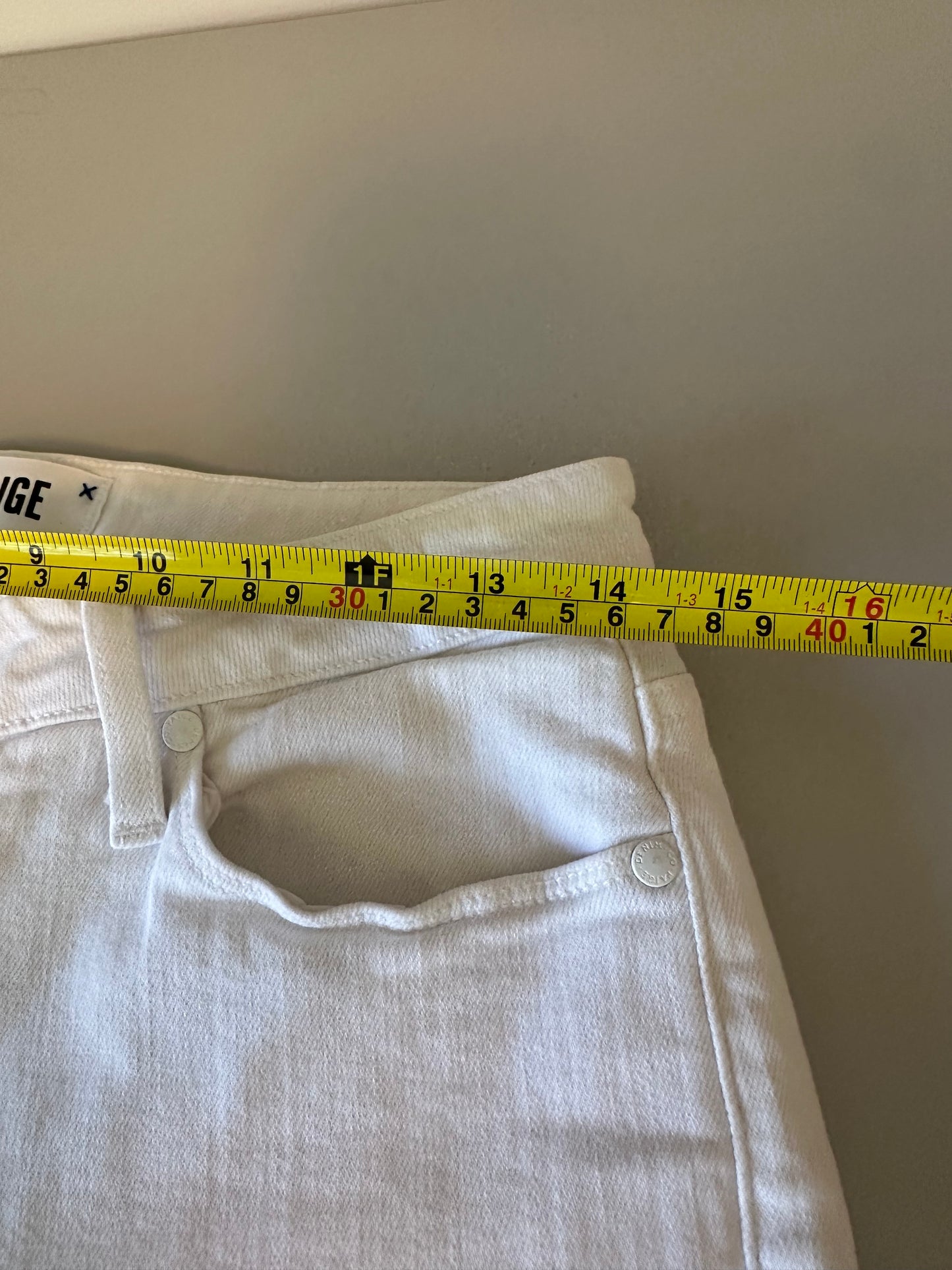PAIGE Brigitte Slim Boyfriend White Raw Hem Jeans | Size 29