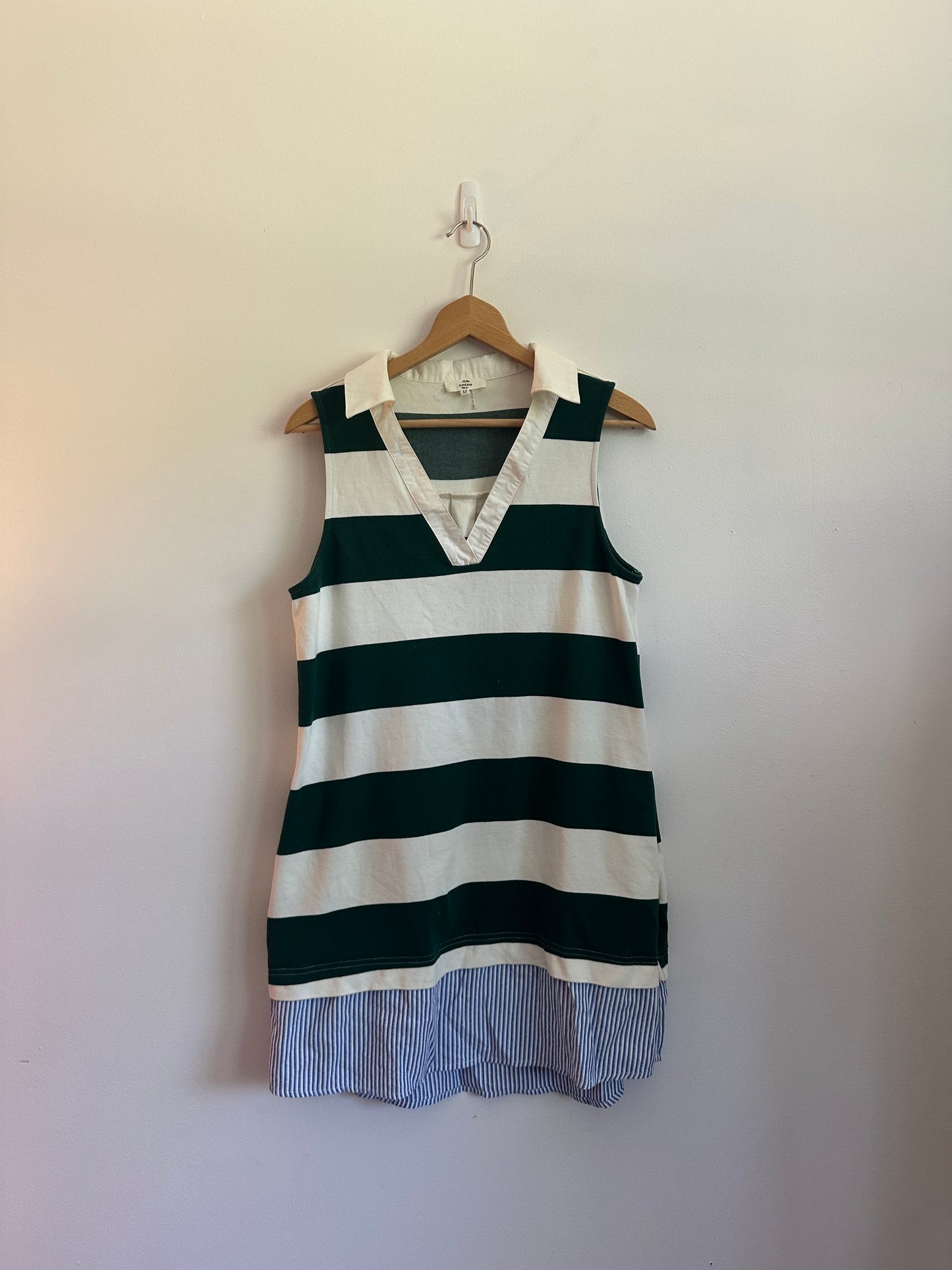 Entro Green and White Striped Sleeveless Rugby Mini Dress | Size Medium