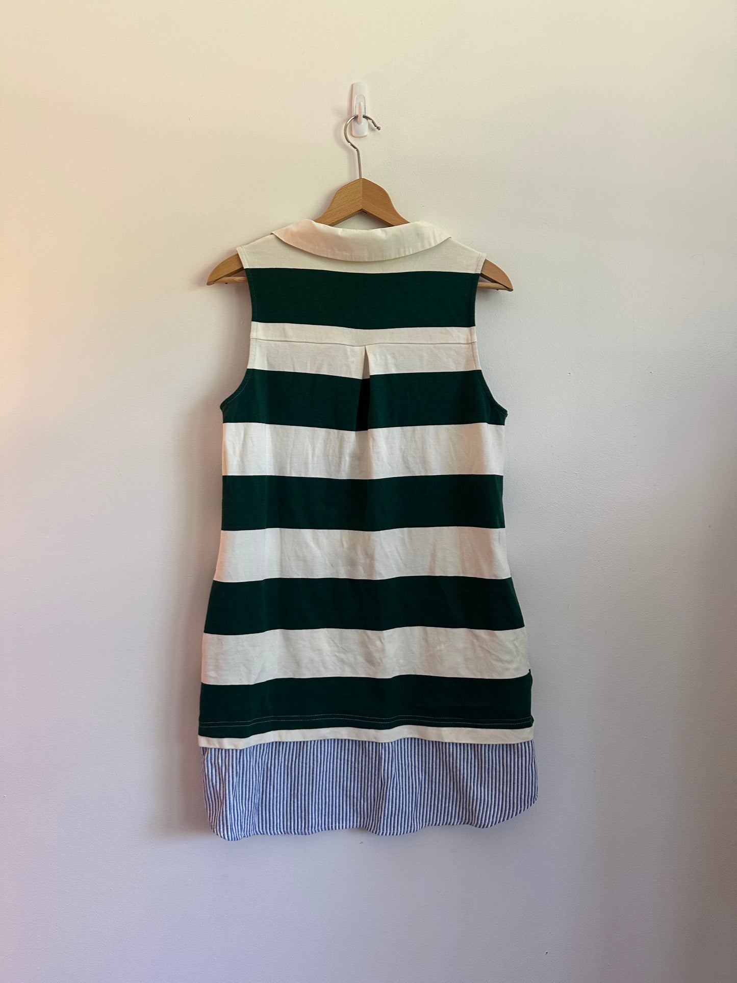 Entro Green and White Striped Sleeveless Rugby Mini Dress | Size Medium