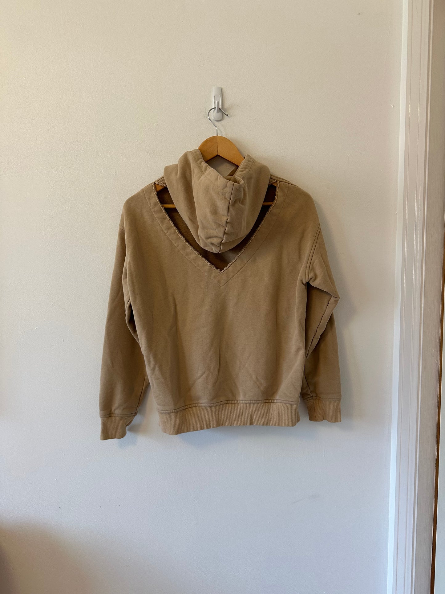 Hudson Tan Cotton Oversized Hooded Sweatshirt with Cut Out Back | Size XS