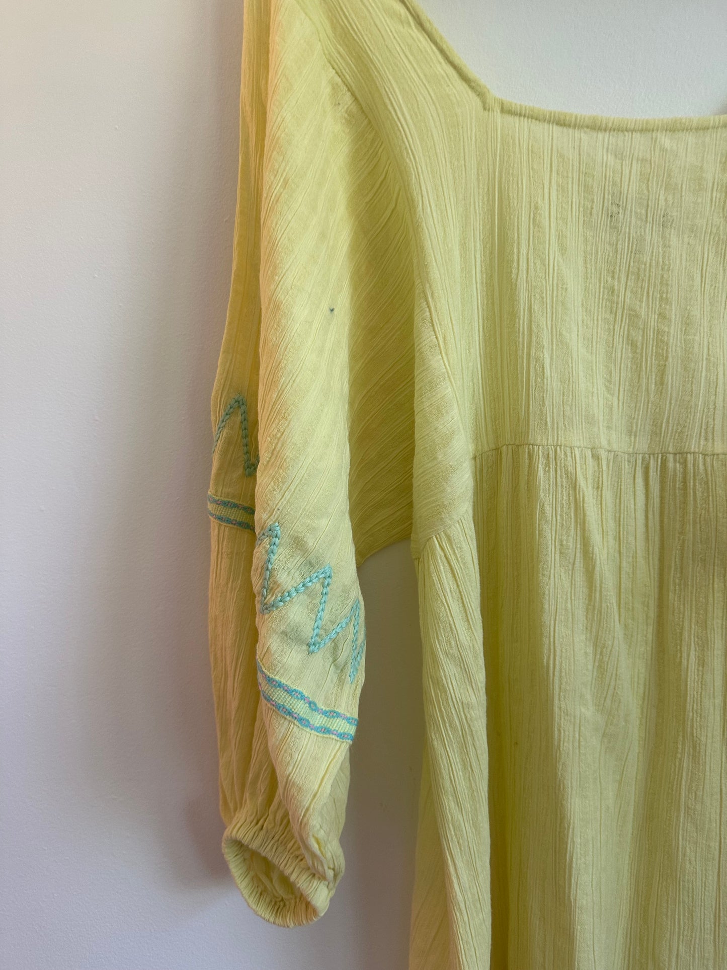 Pitusa Yellow Cotton Gauze Embroidered Tiered Midi Dress | Size Small