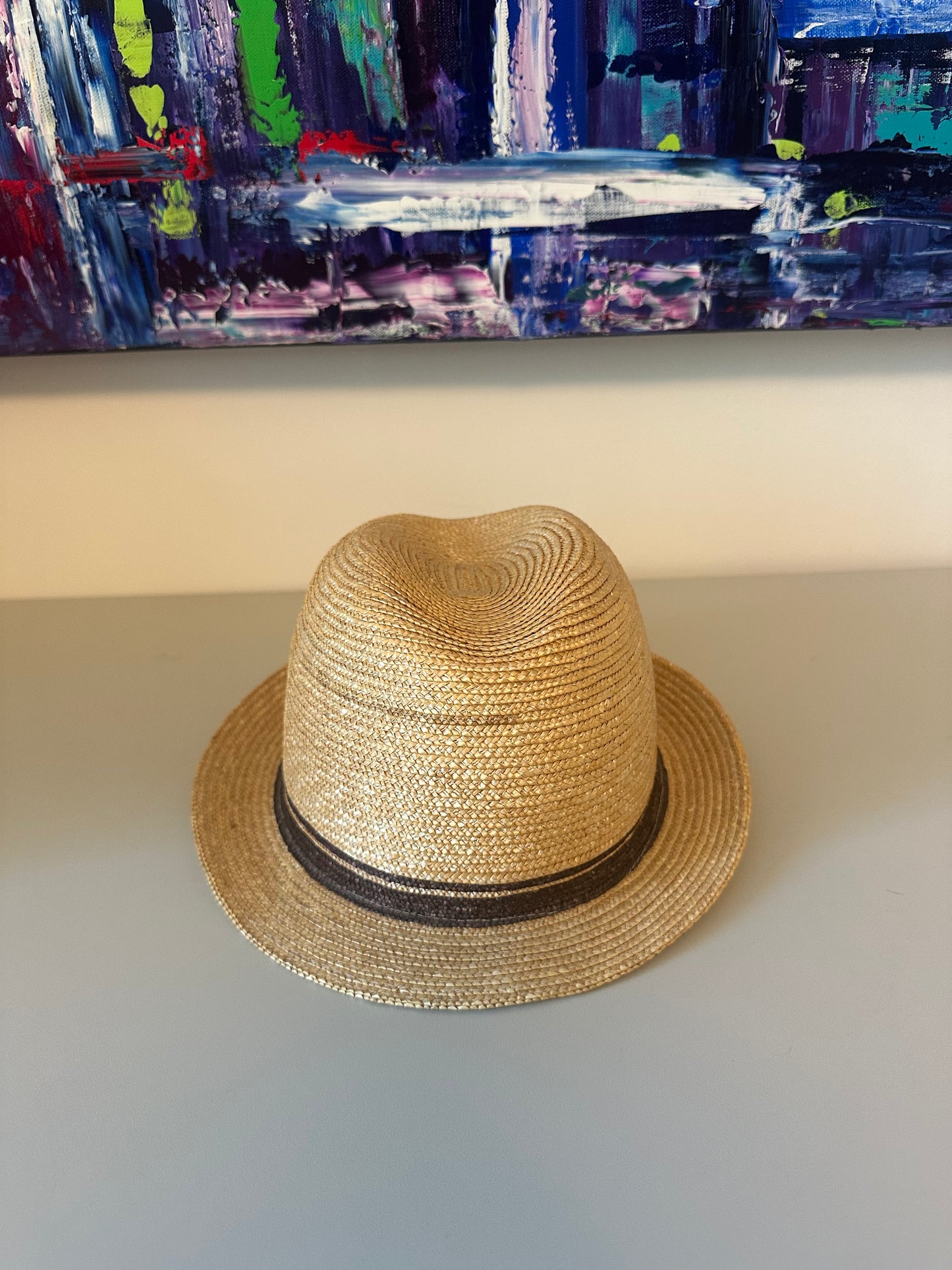 Banana Republic Tan Straw Fedora Hat with Brown Ribbon Band | Size S/M