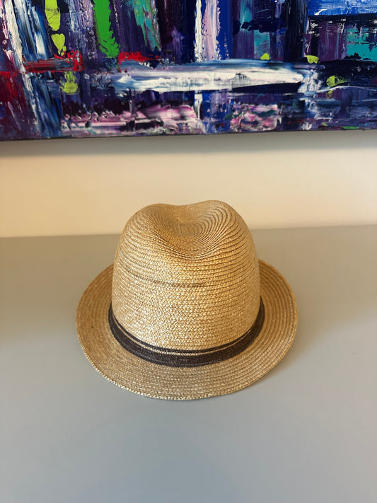 Banana Republic Tan Straw Fedora Hat with Brown Ribbon Band | Size S/M