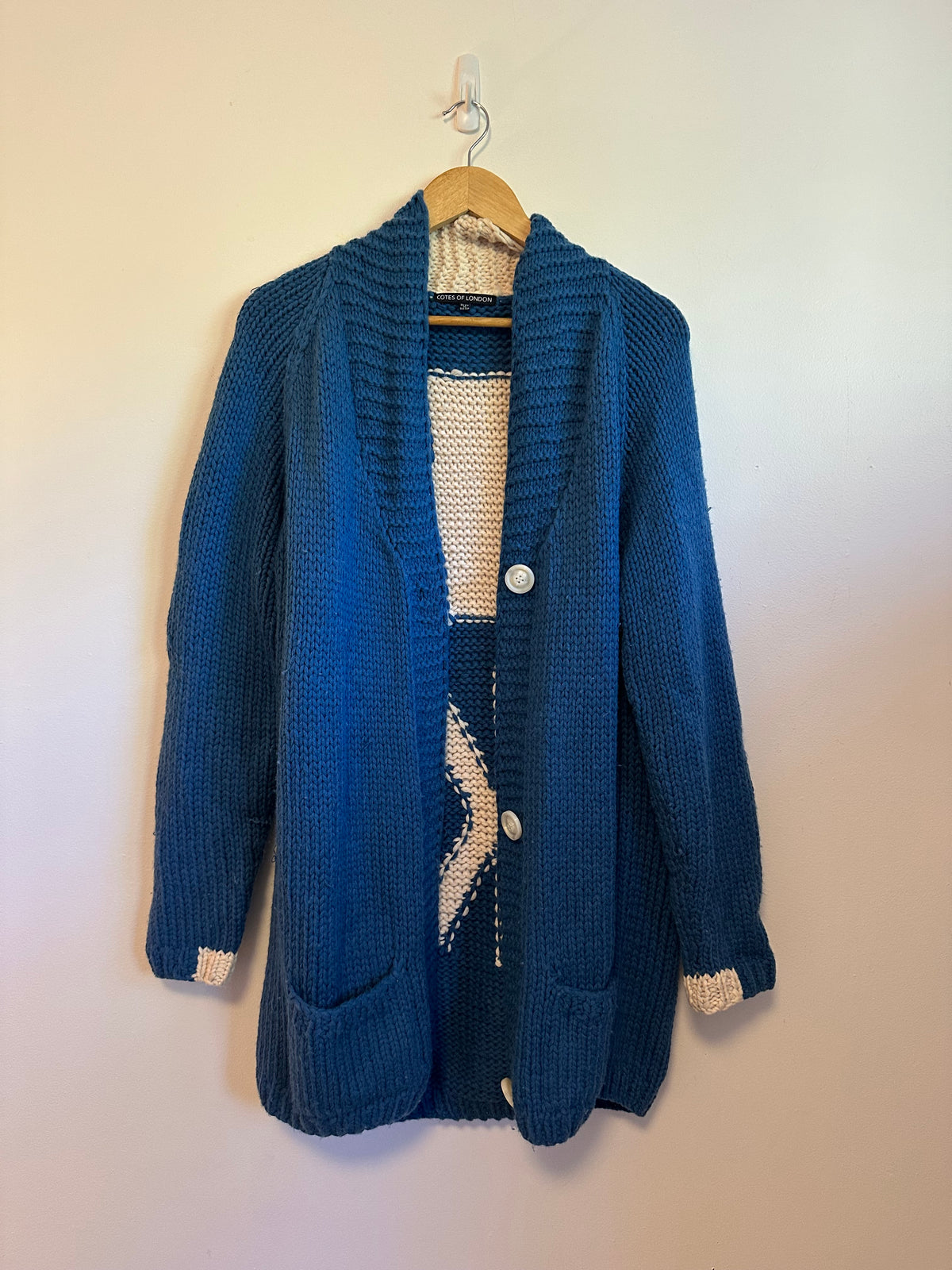 Cotes of London The Buxton Hand Made 100% Merino Wool Ski Cardigan in Blue | OS