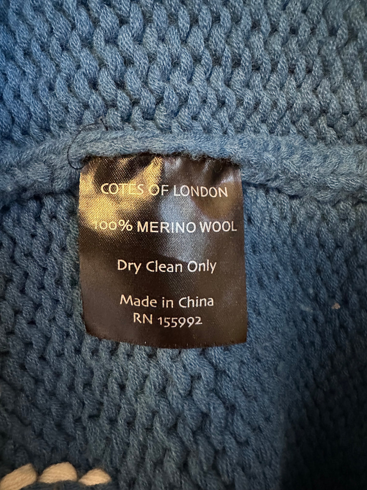 Cotes of London The Buxton Hand Made 100% Merino Wool Ski Cardigan in Blue | OS