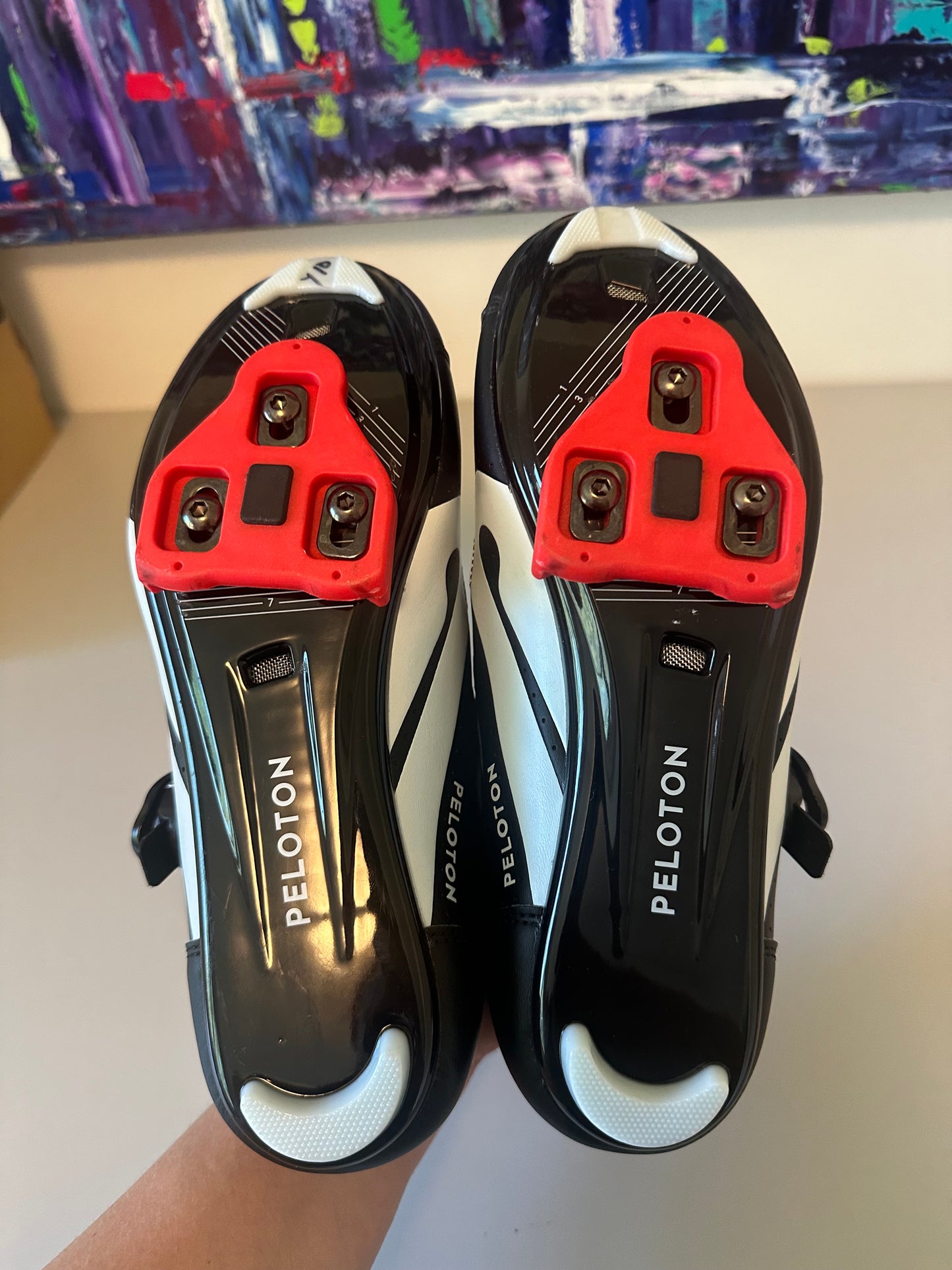 New Peloton Cycling Shoes in Black, White, and Red | Size 40