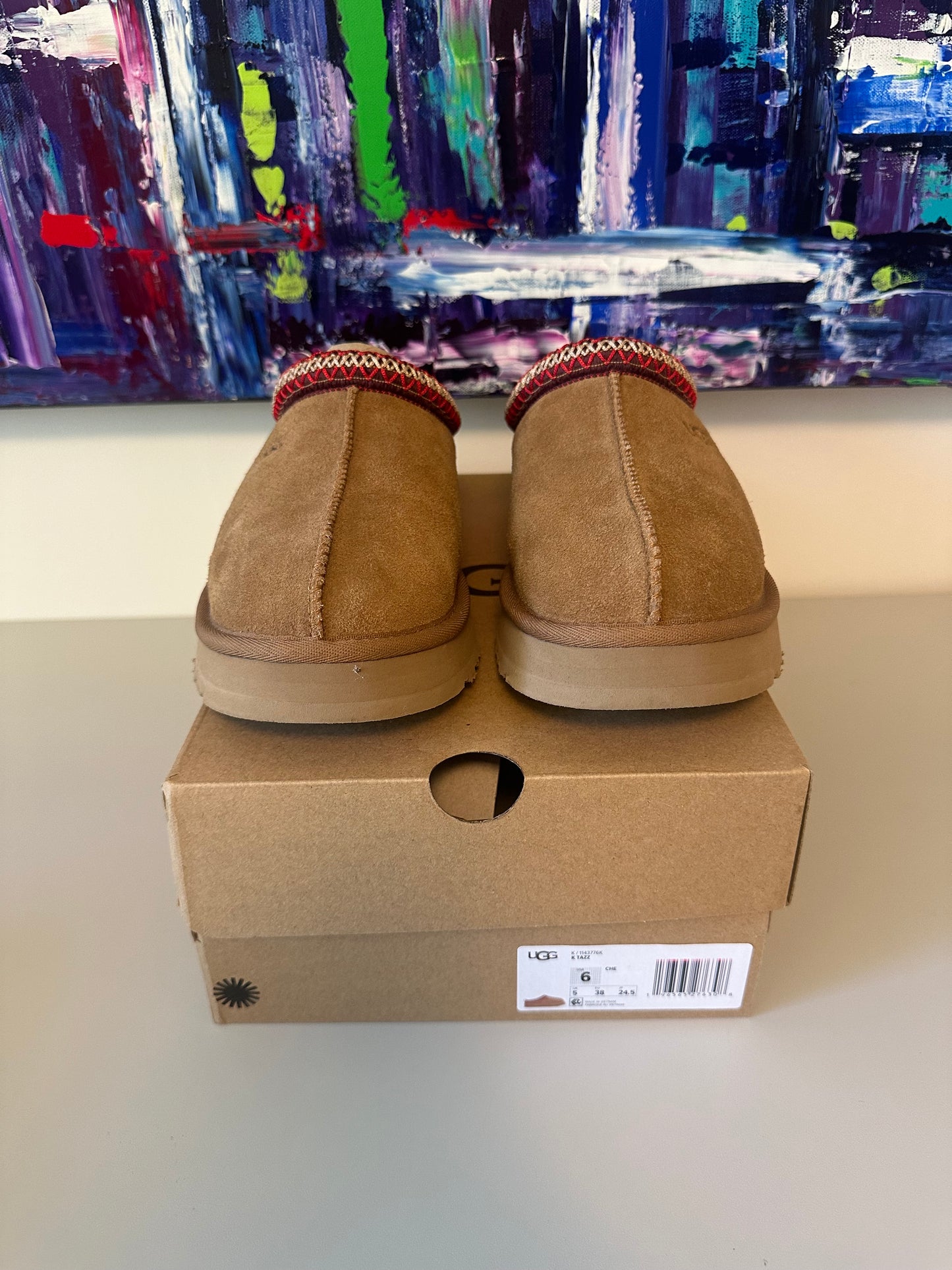New in Box UGG Tazz Chestnut Suede Slippers | Size 6