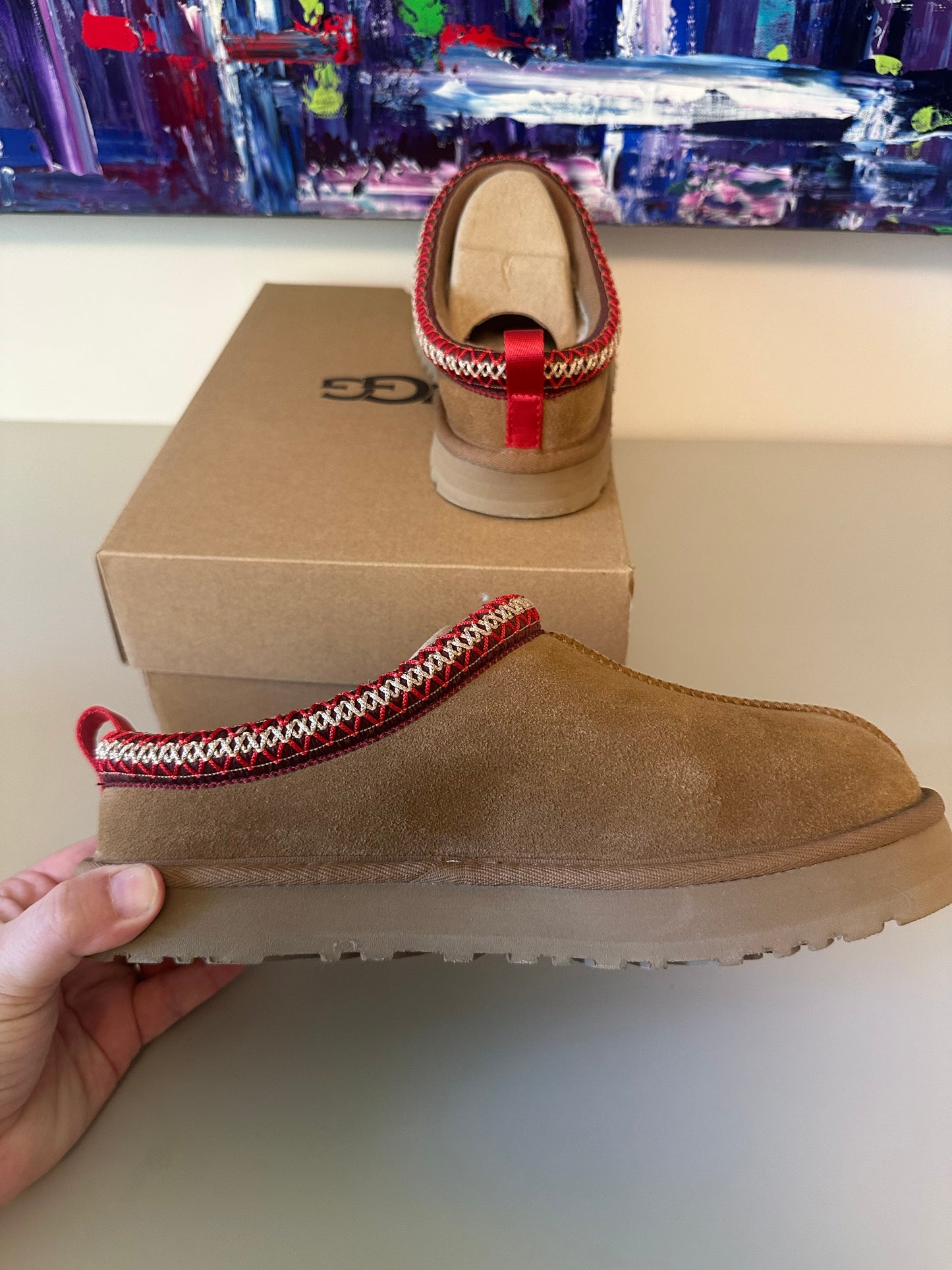 New in Box UGG Tazz Chestnut Suede Slippers | Size 6