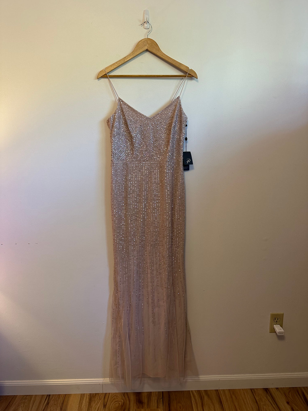 NWT Adrianna Papell Beaded Sequin Gown in Blush Rose Gold | Size 6