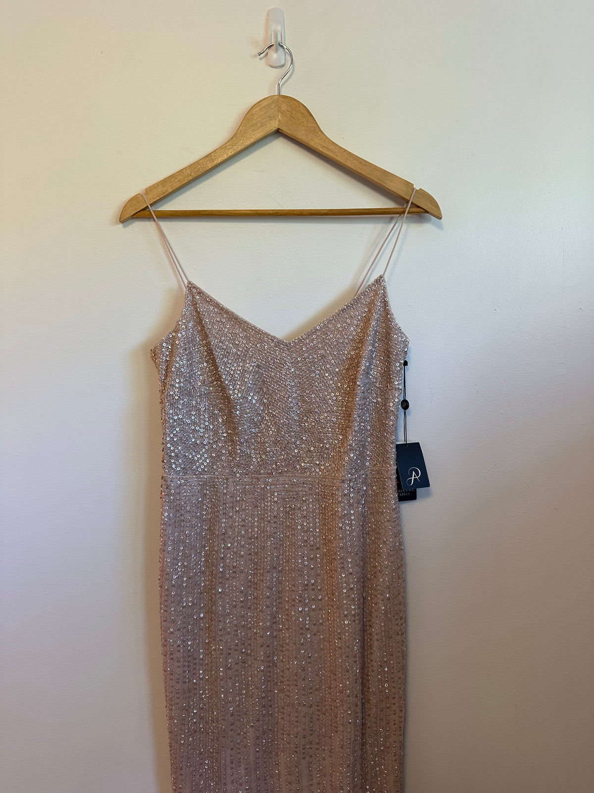 NWT Adrianna Papell Beaded Sequin Gown in Blush Rose Gold | Size 6