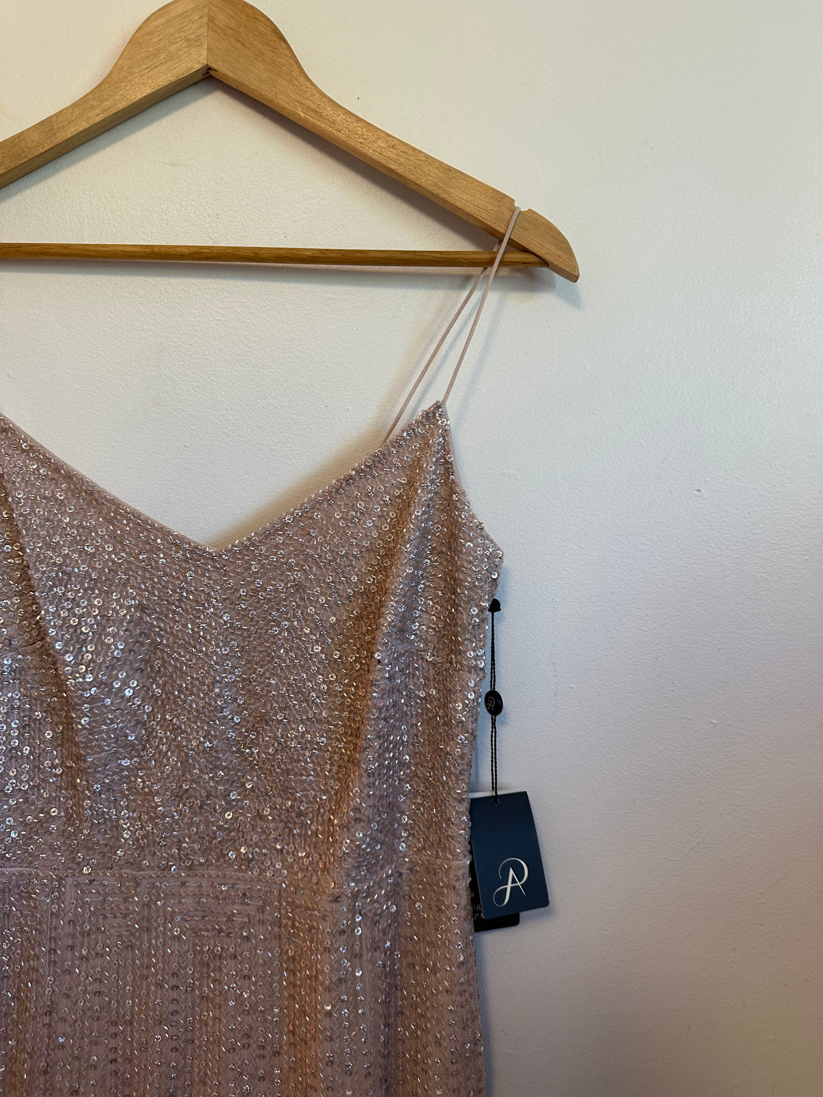 NWT Adrianna Papell Beaded Sequin Gown in Blush Rose Gold | Size 6