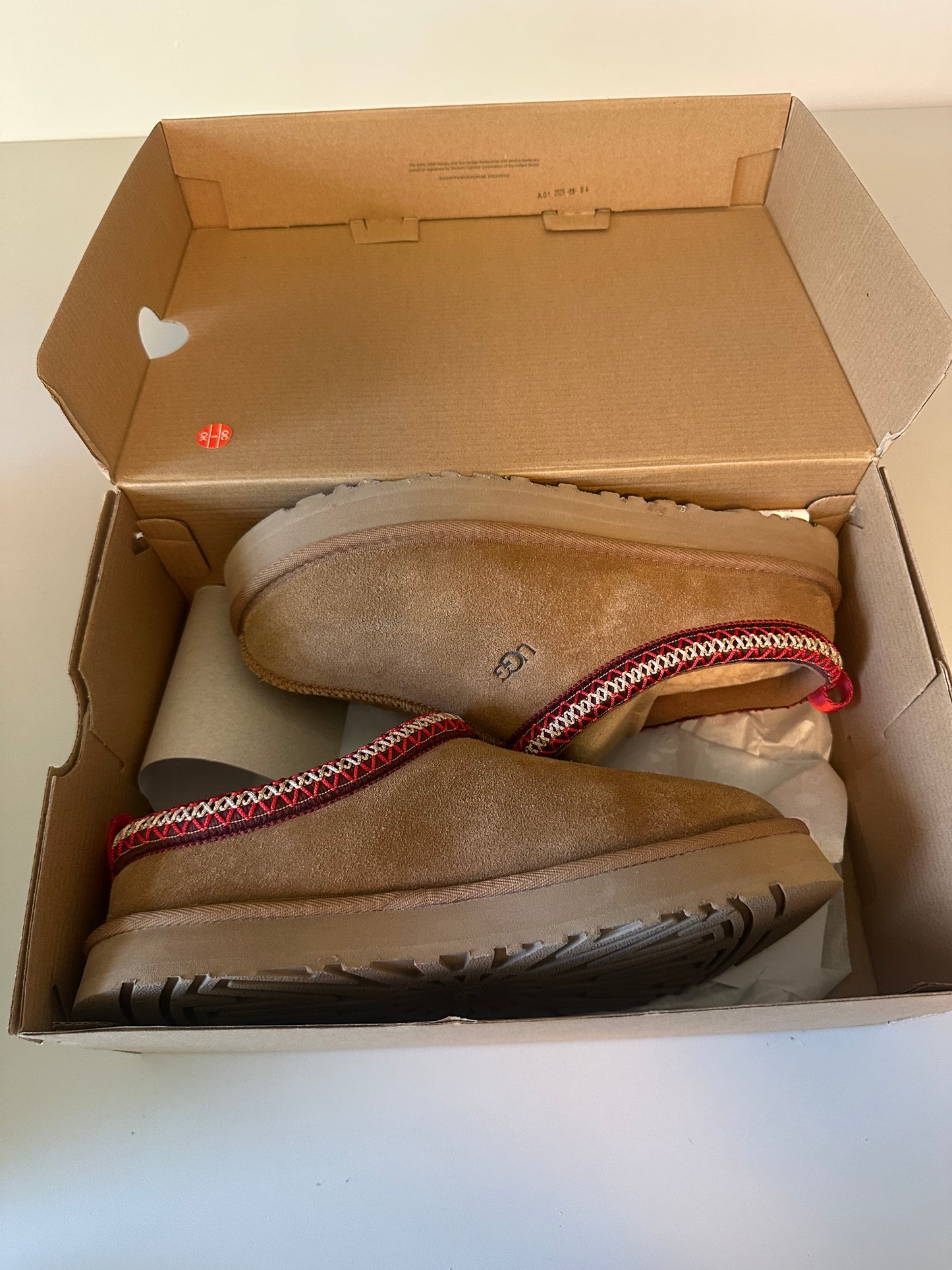 New in Box UGG Tazz Chestnut Suede Slippers | Size 6