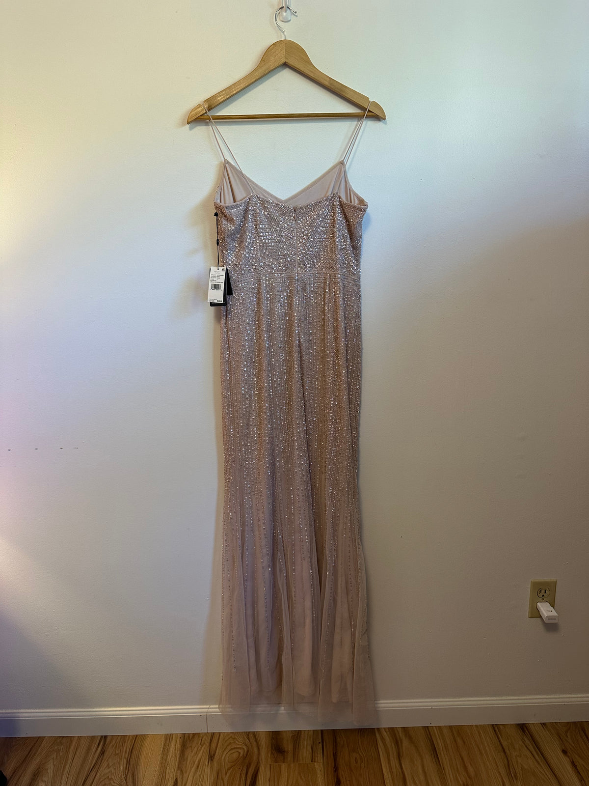 NWT Adrianna Papell Beaded Sequin Gown in Blush Rose Gold | Size 6