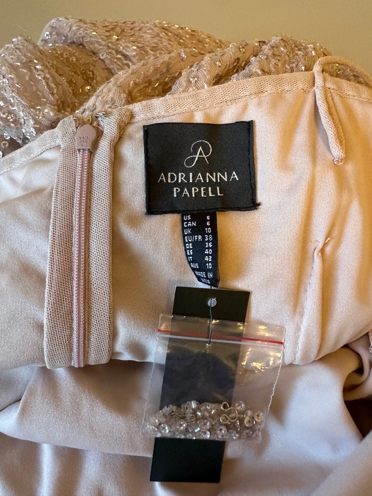 NWT Adrianna Papell Beaded Sequin Gown in Blush Rose Gold | Size 6