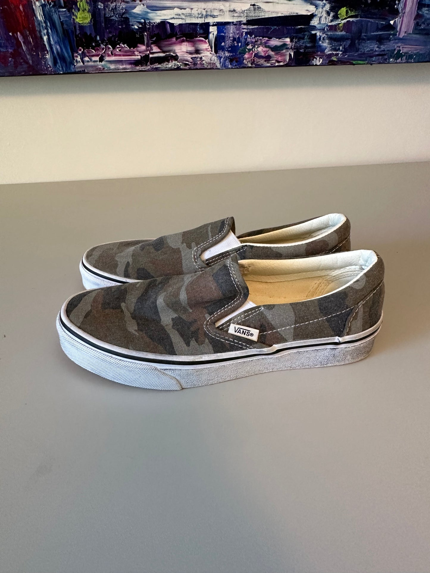 Vans Classic Slip-On Washed Camo Canvas Skate Shoes | Size 7.5