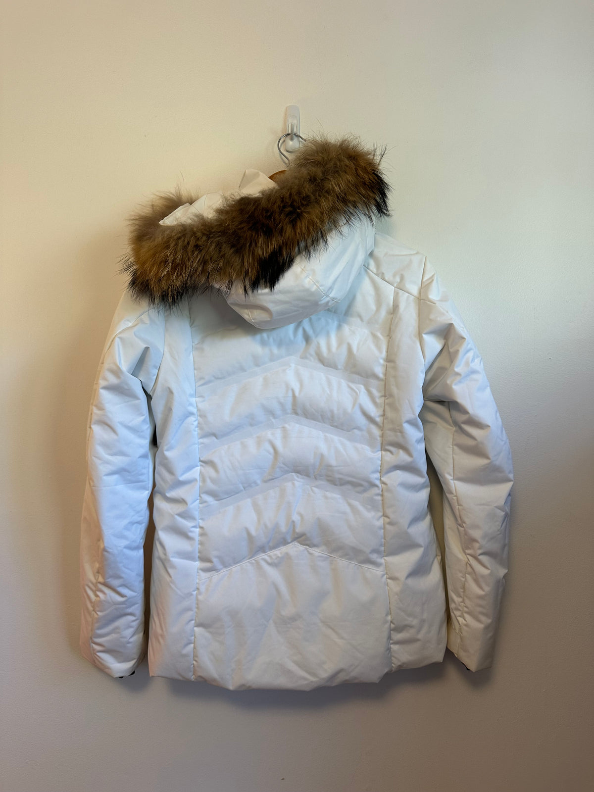 Rossignol Piste White Puffer Ski Jacket with Faux Fur Hood | Size M/L