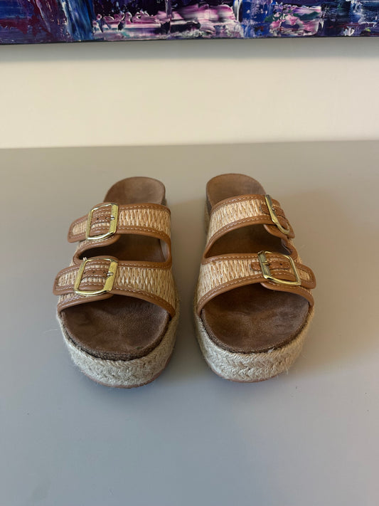 Bamboo Tan Woven Espadrille Platform Slide Sandals | Size 8