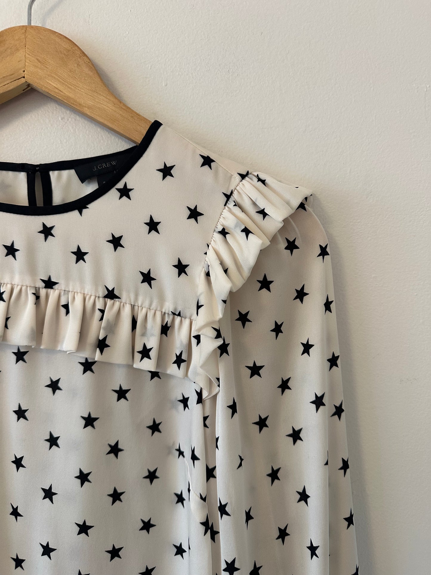 J. Crew Ruffle Silk Star Print Blouse in Vintage Champagne White | Size 00