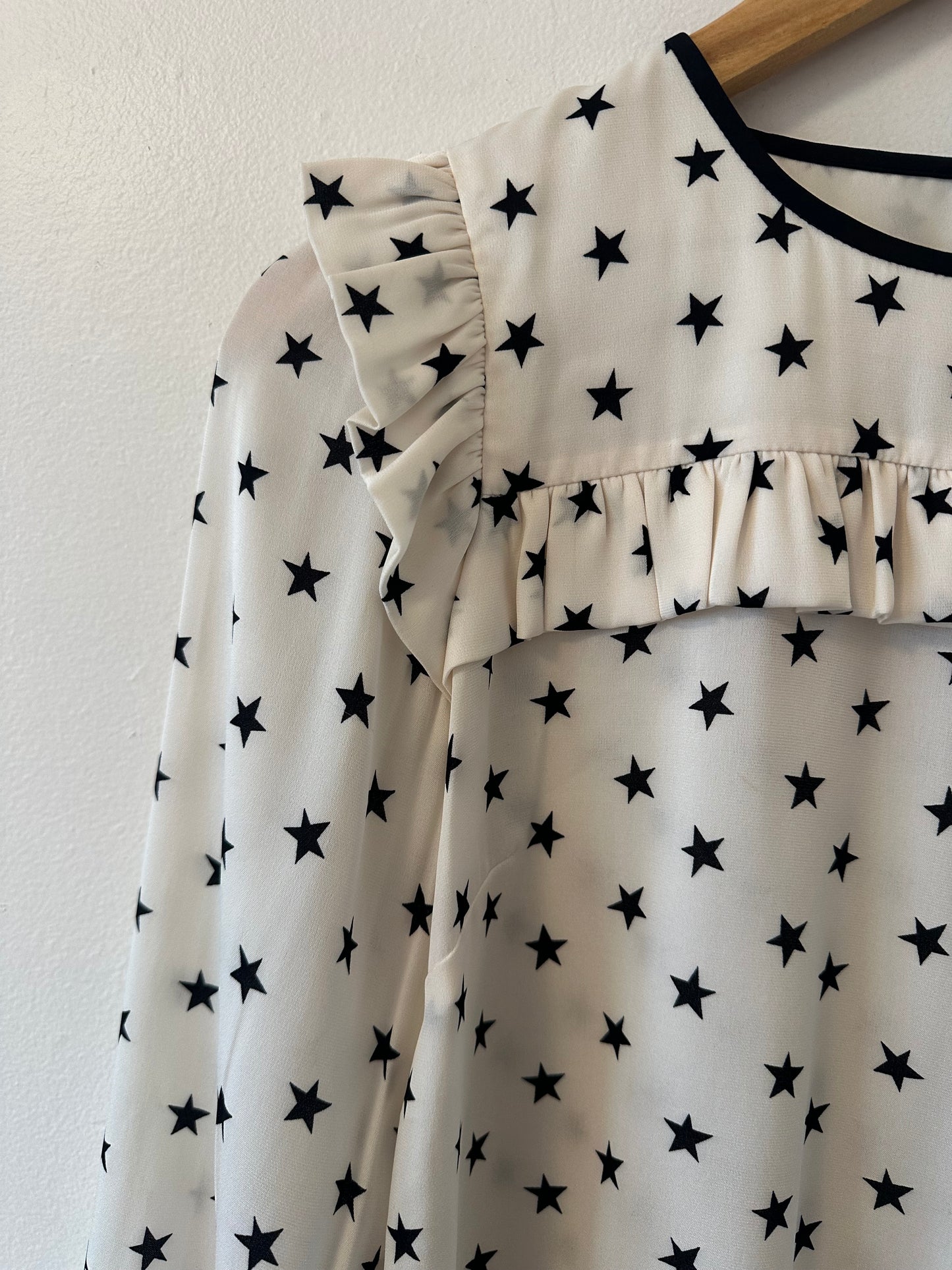 J. Crew Ruffle Silk Star Print Blouse in Vintage Champagne White | Size 00