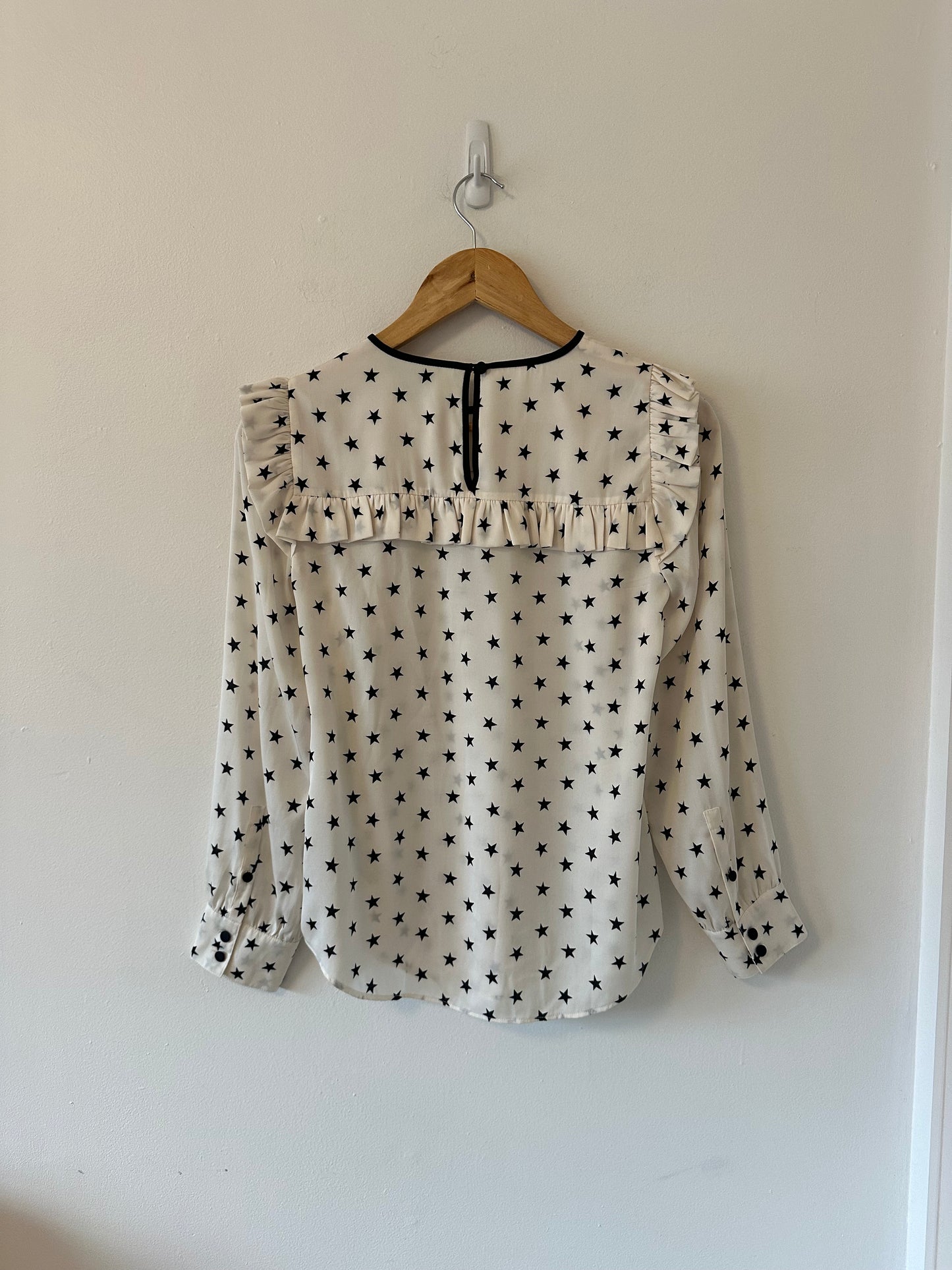 J. Crew Ruffle Silk Star Print Blouse in Vintage Champagne White | Size 00