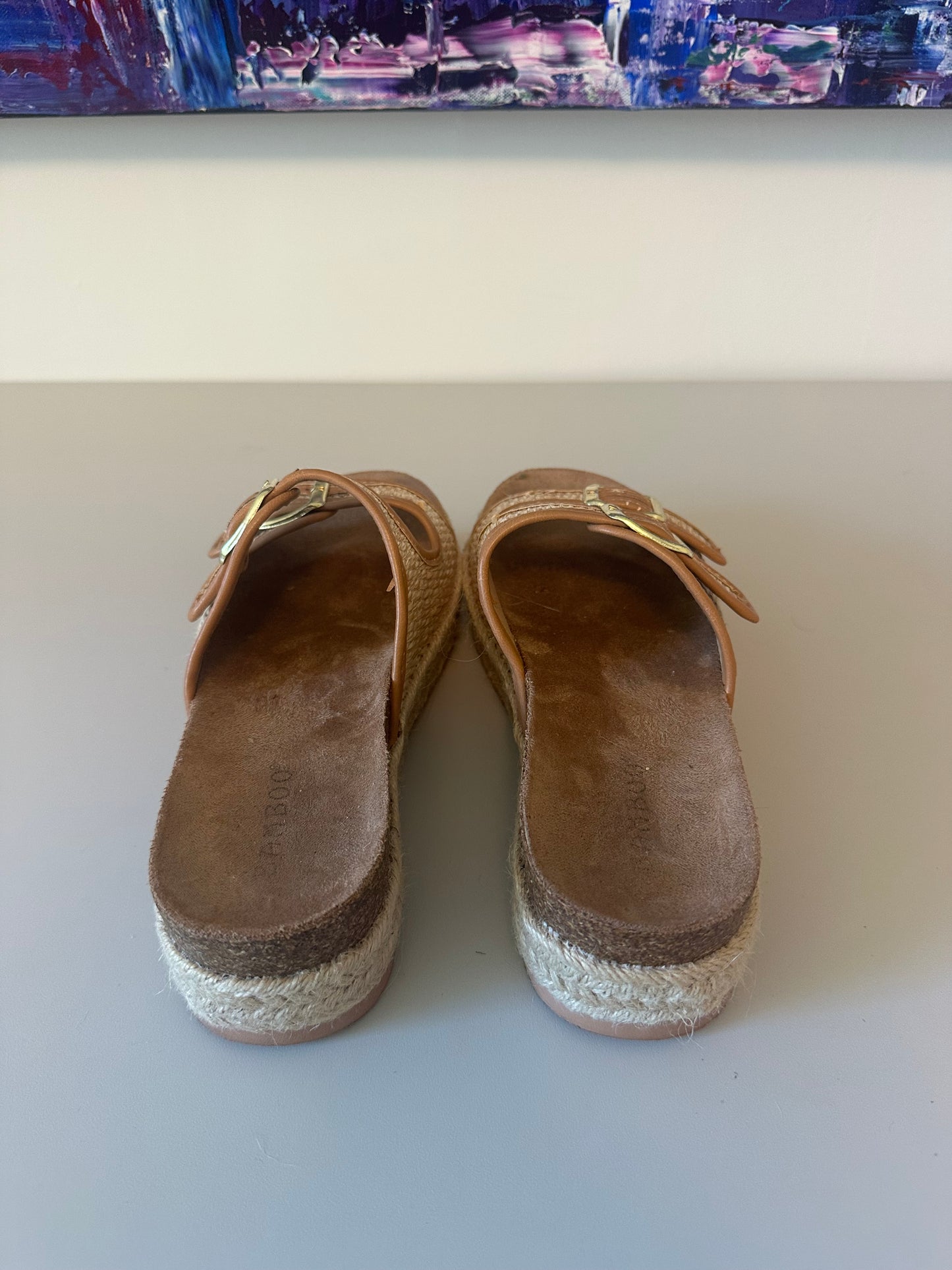 Bamboo Tan Woven Espadrille Platform Slide Sandals | Size 8