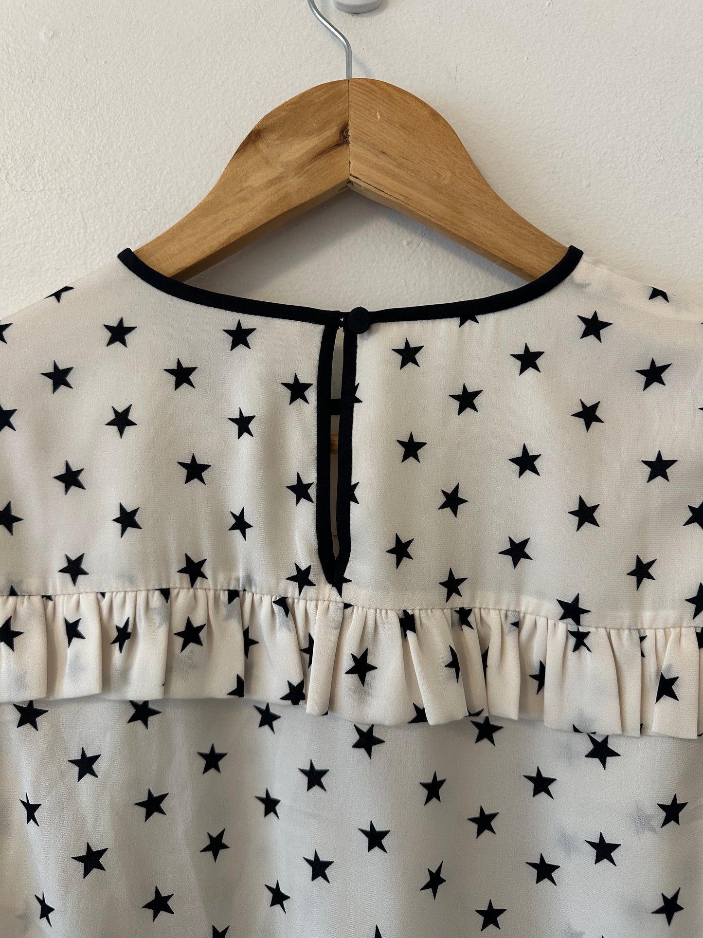 J. Crew Ruffle Silk Star Print Blouse in Vintage Champagne White | Size 00