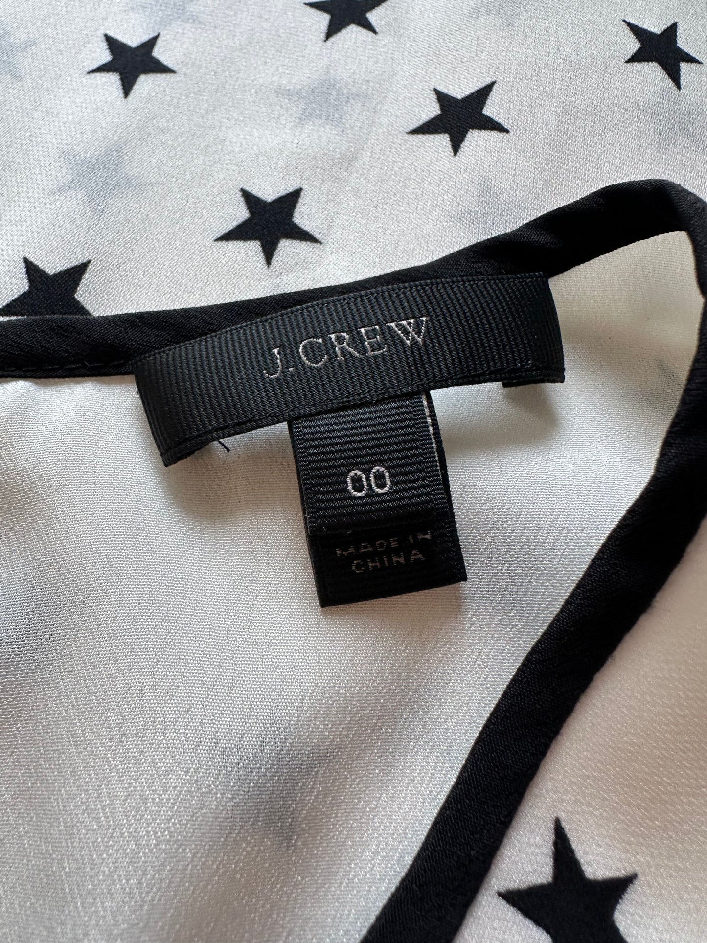 J. Crew Ruffle Silk Star Print Blouse in Vintage Champagne White | Size 00