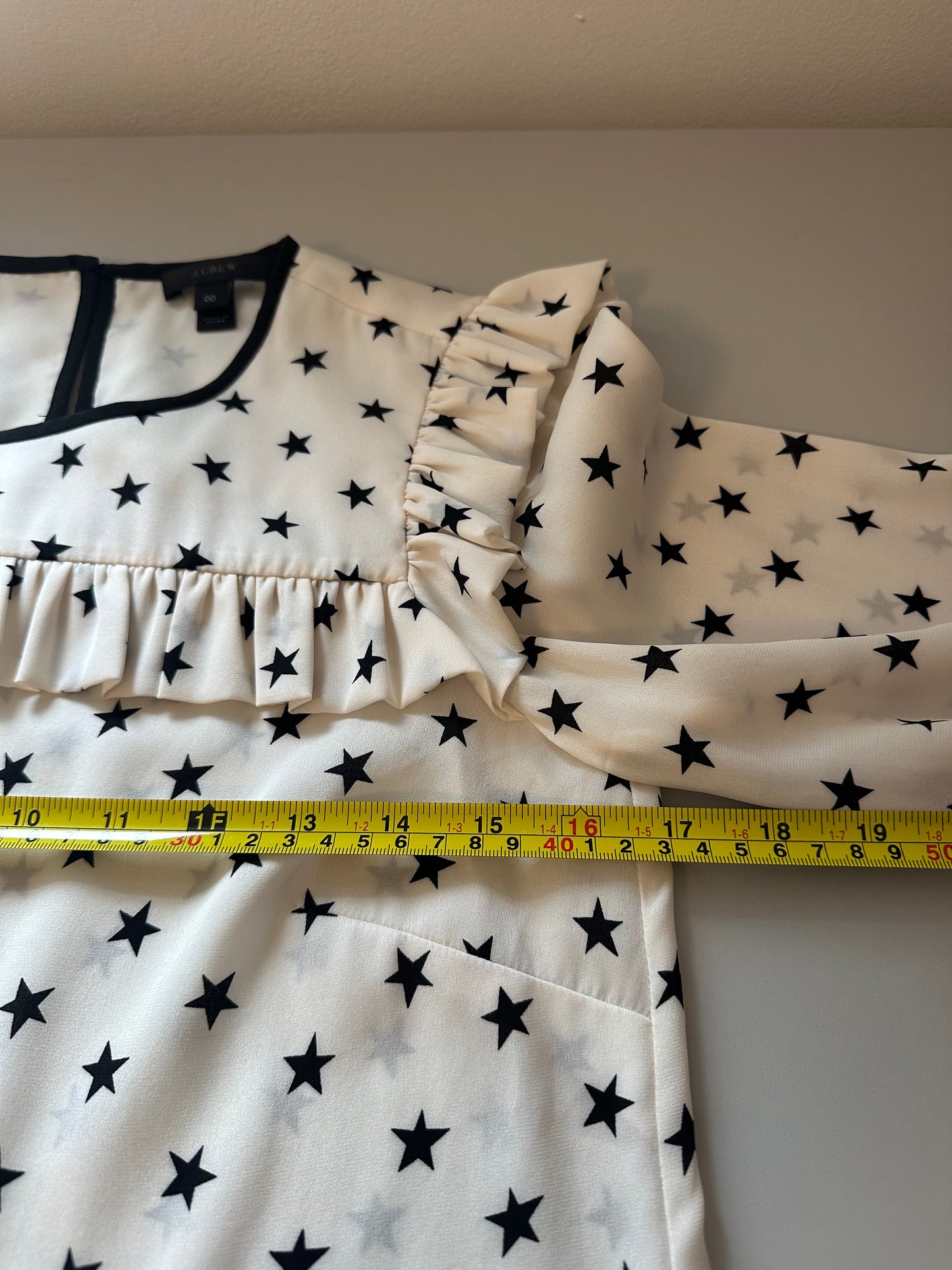 J. Crew Ruffle Silk Star Print Blouse in Vintage Champagne White | Size 00