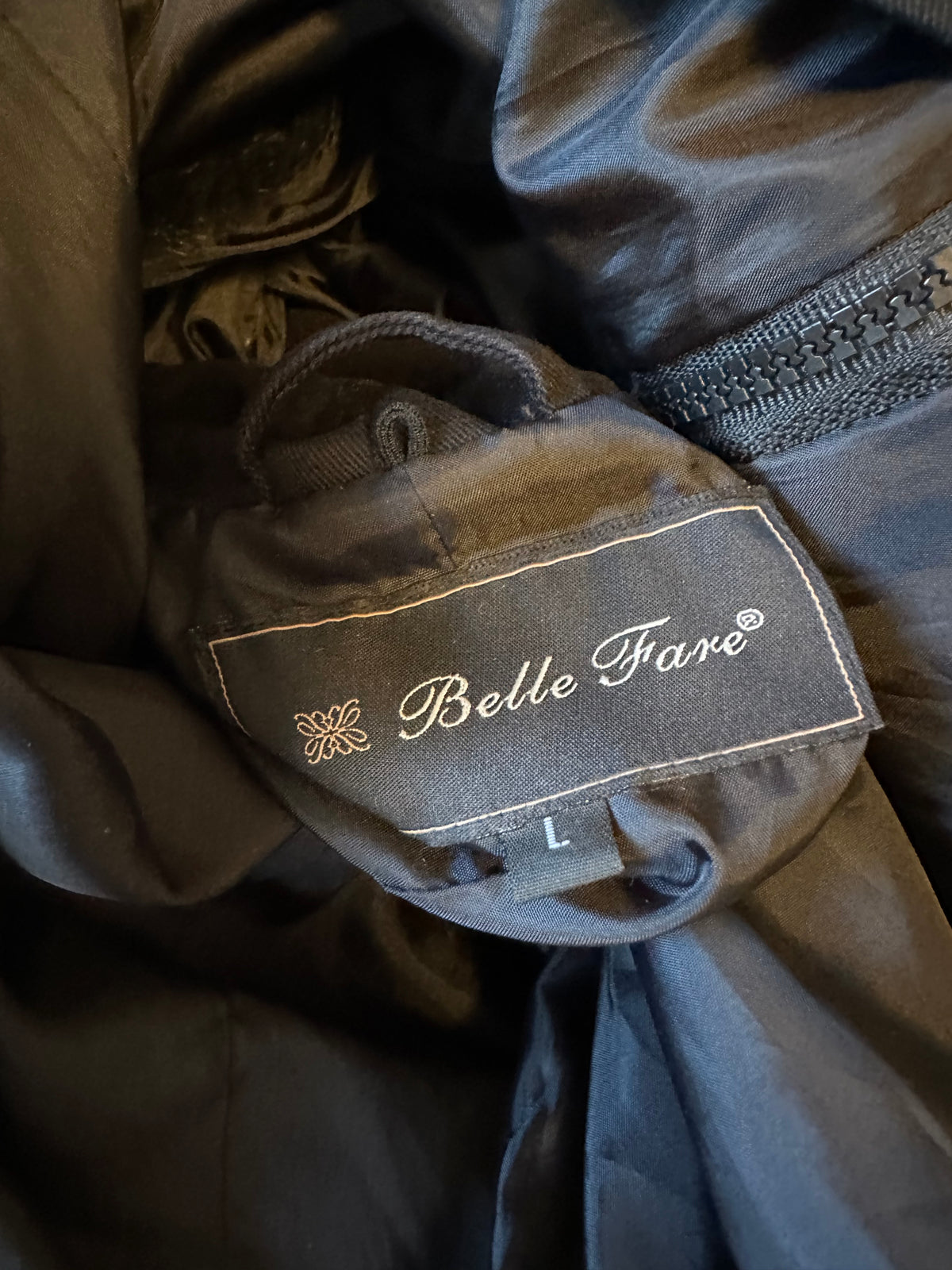 Belle Fare Black Hooded Parka with Real Rabbit and Fox Fur Trim | Large
