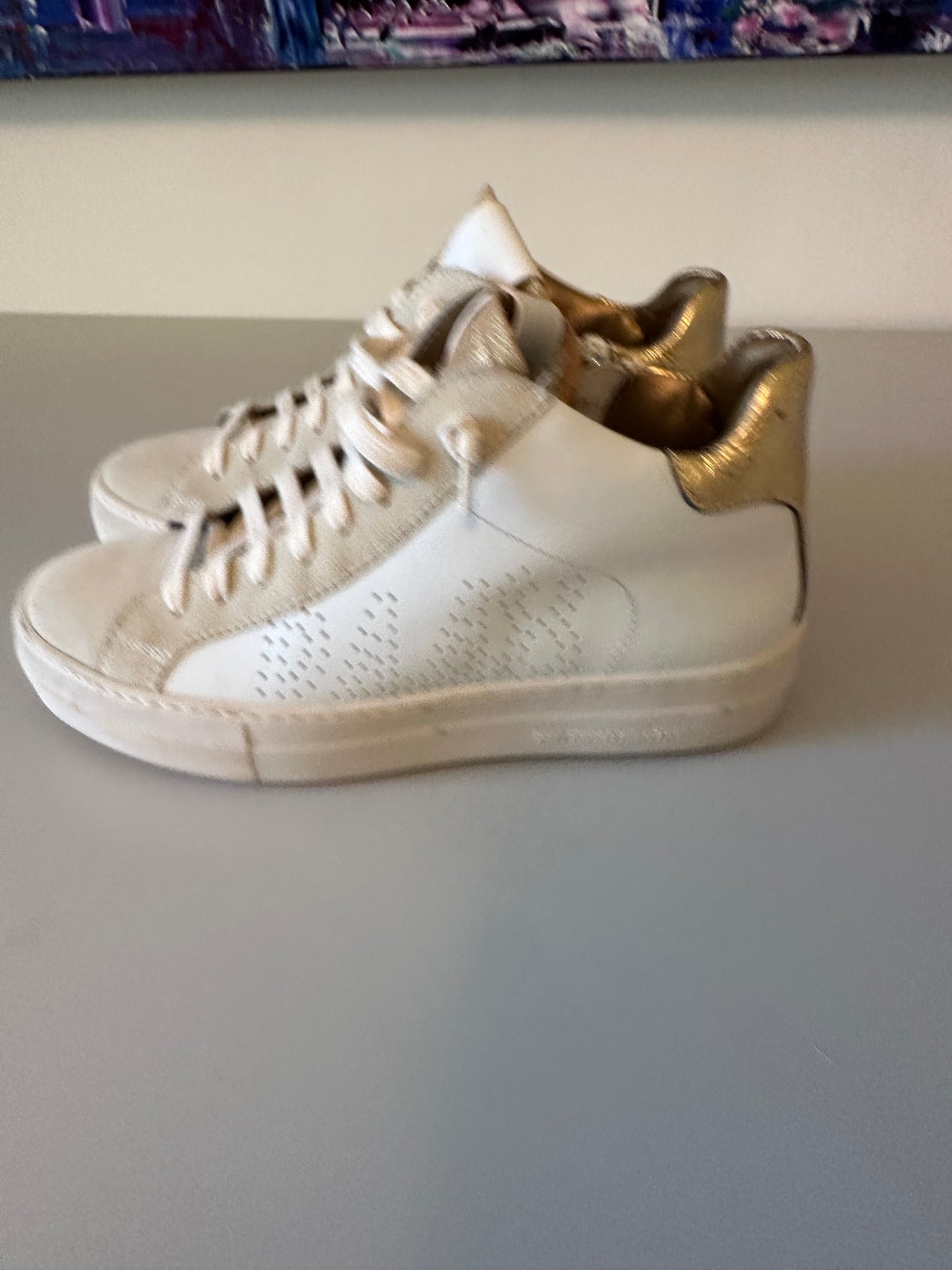 P448 Thea Mid Sneakers in Millenium White Gold Metallic Glitter | Size 38