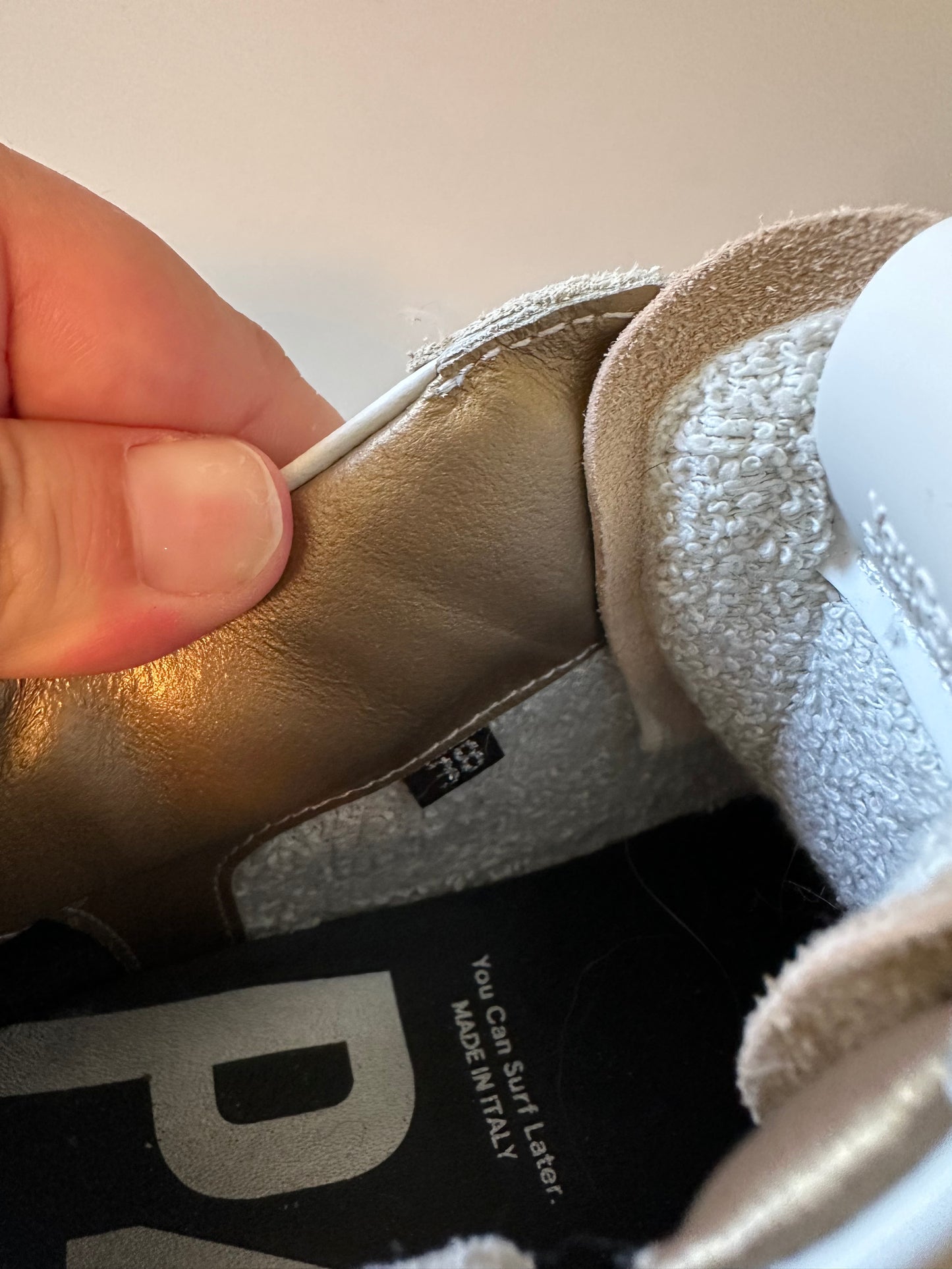 P448 Thea Mid Sneakers in Millenium White Gold Metallic Glitter | Size 38