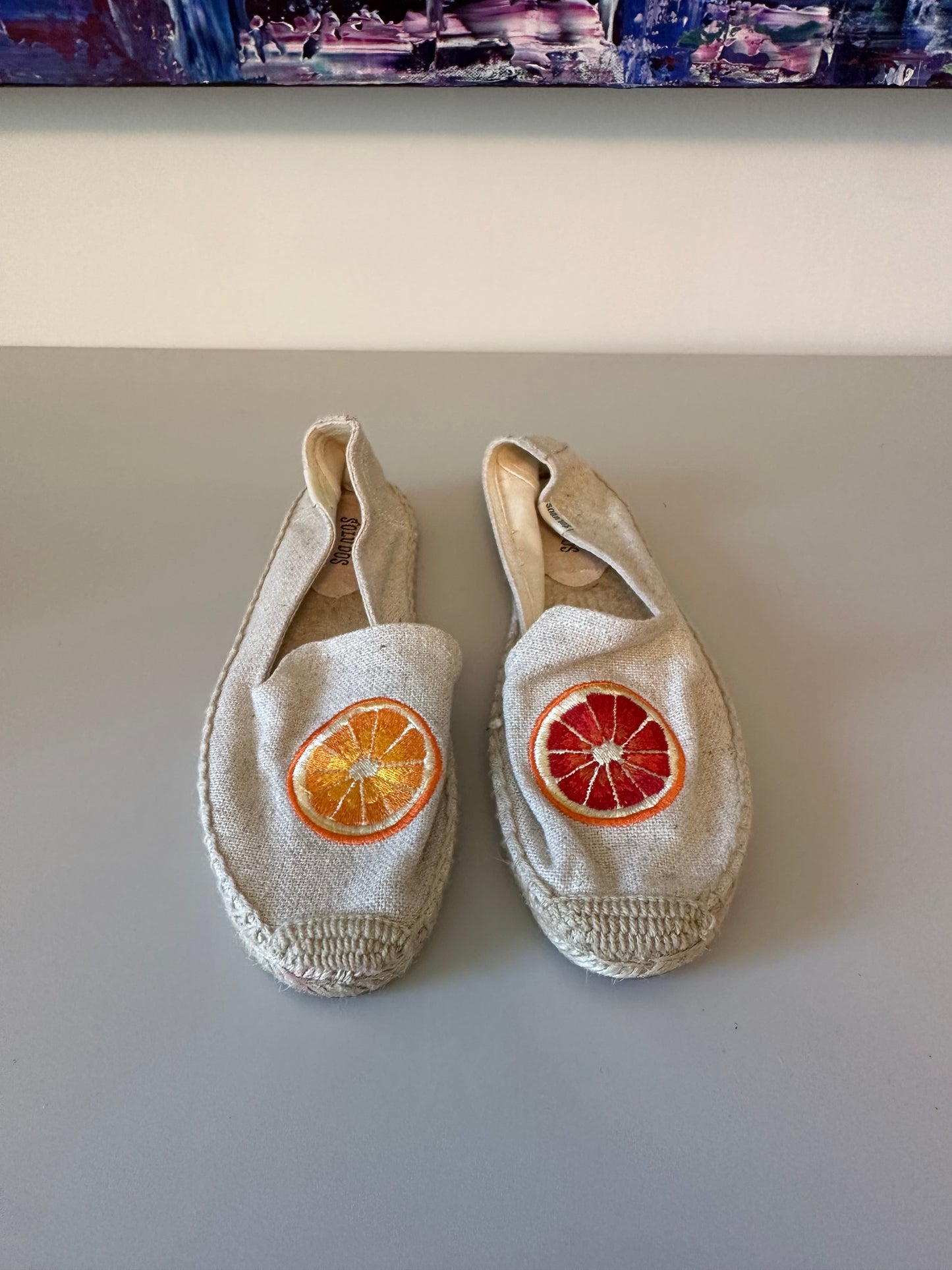 Soludos Oranges Espadrille Flats in Beige Citrus| Size 8