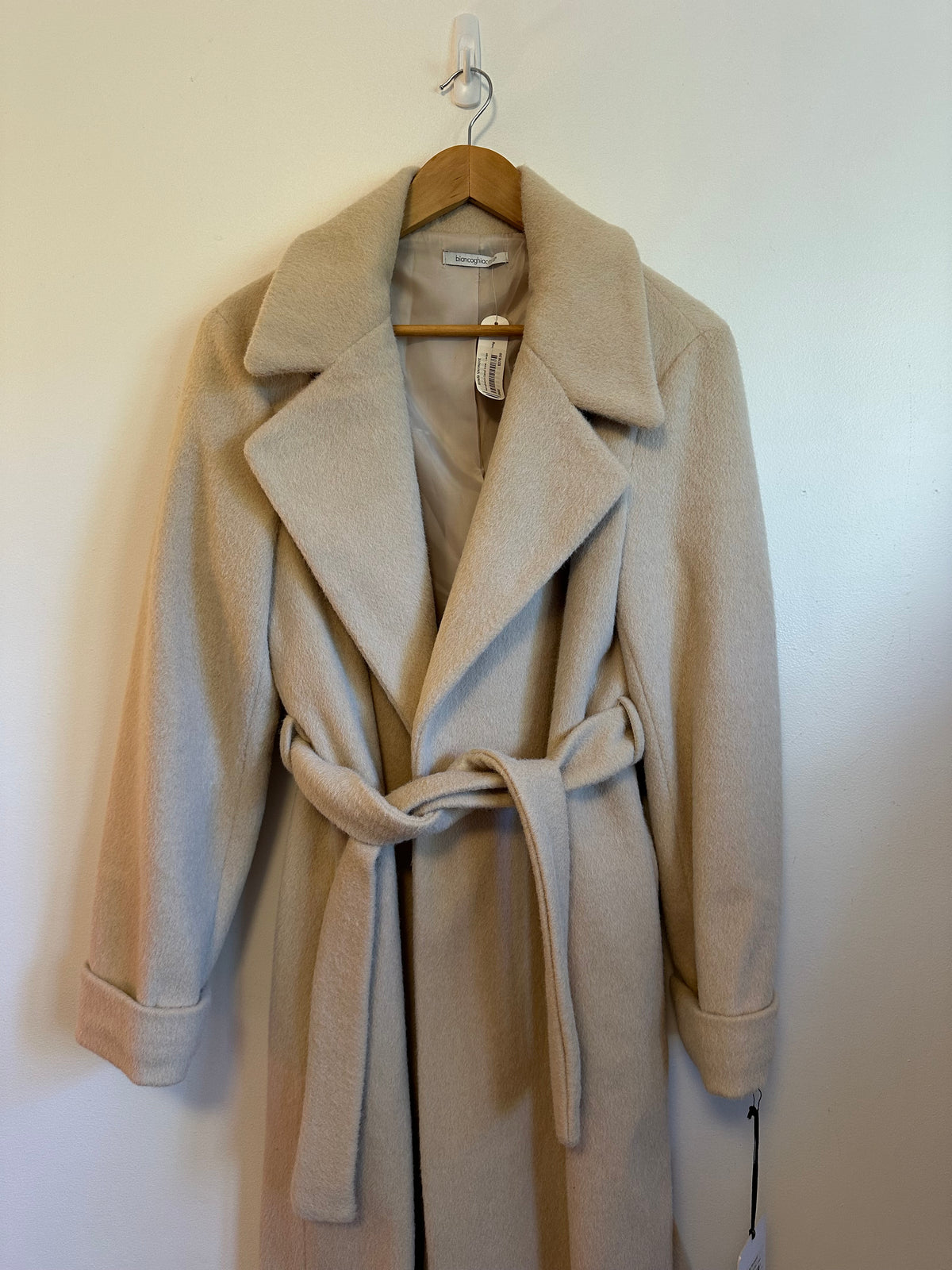 NWT Biancoghiaccio Light Camel Wrap Belted Coat | Size Large