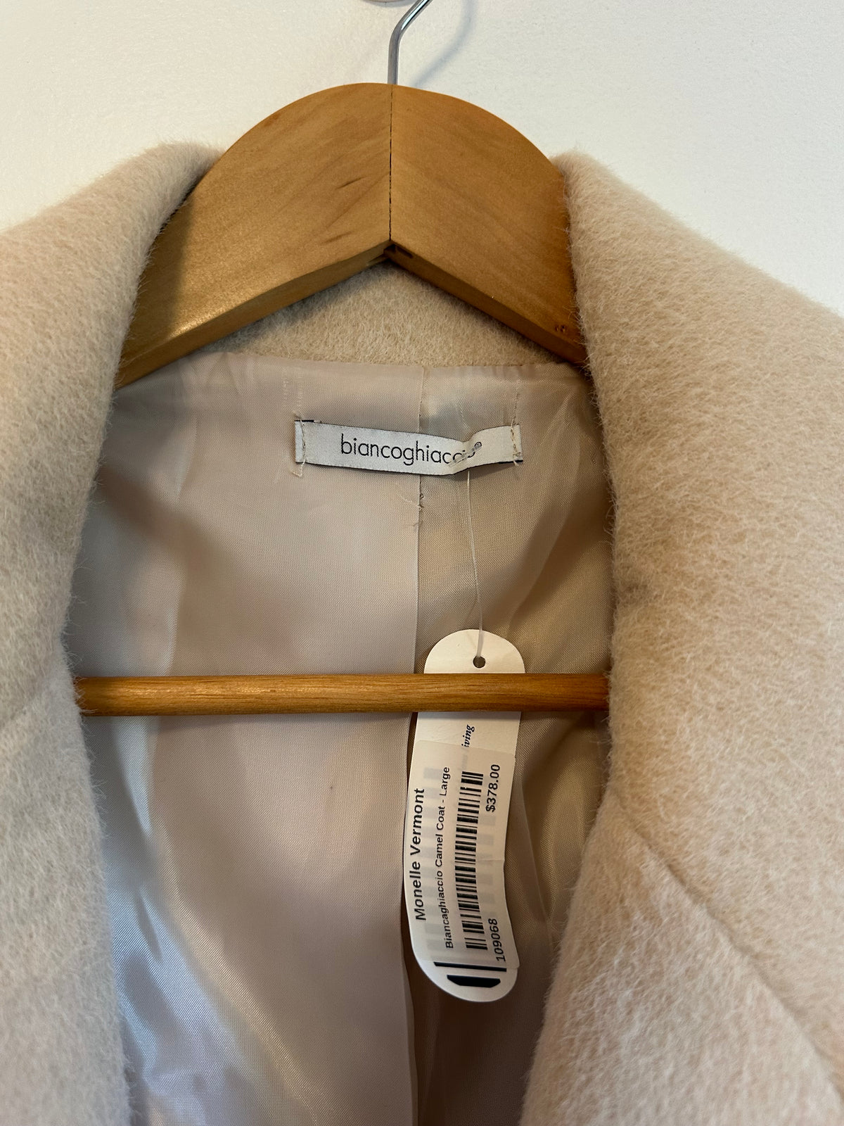 NWT Biancoghiaccio Light Camel Wrap Belted Coat | Size Large