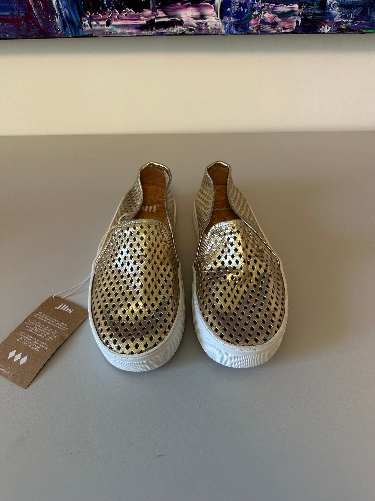 NWT Jibs Classic Gold Metallic Perforated Leather Slip On Sneakers | Size 6