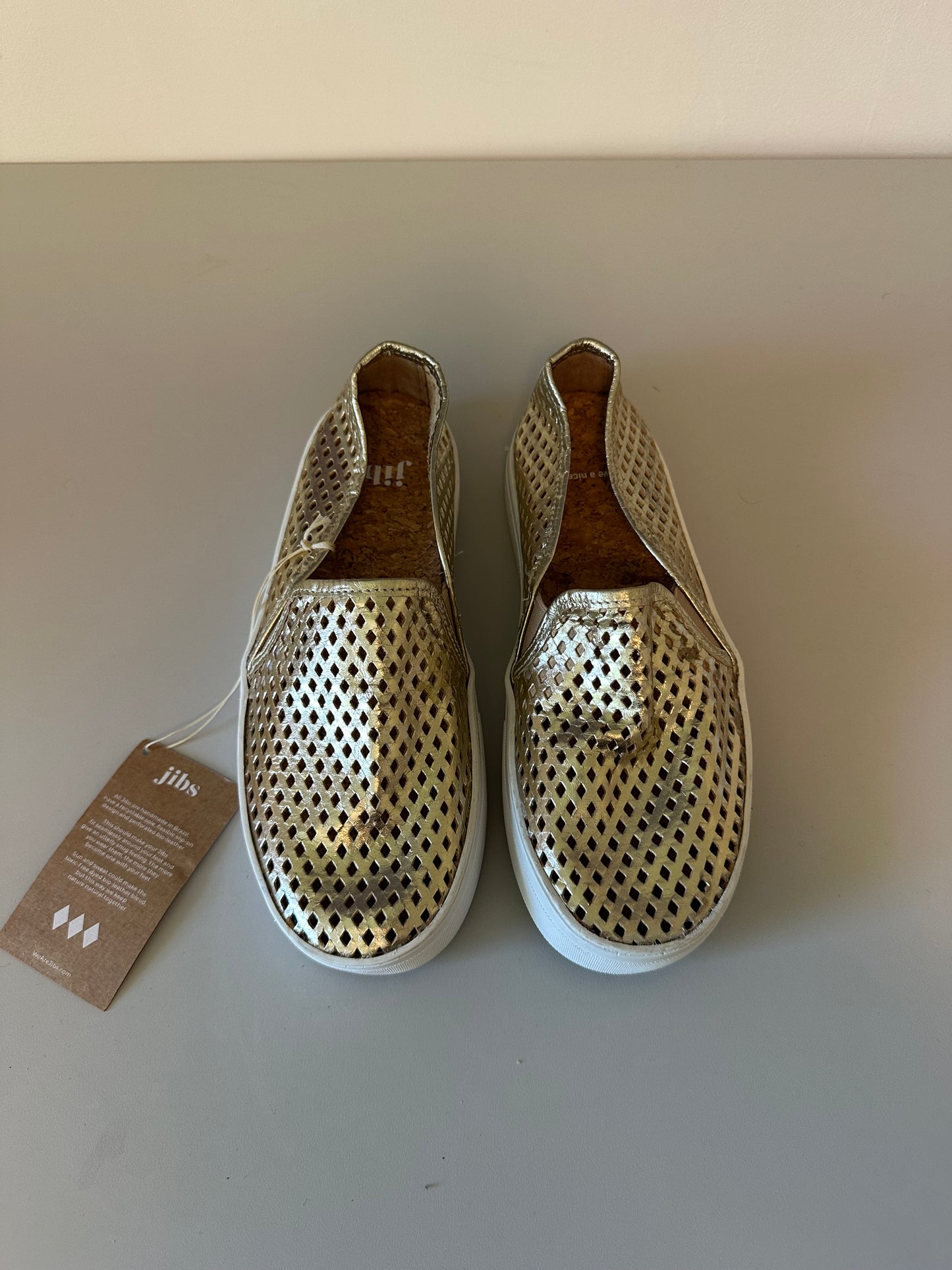 NWT Jibs Classic Gold Metallic Perforated Leather Slip On Sneakers | Size 6